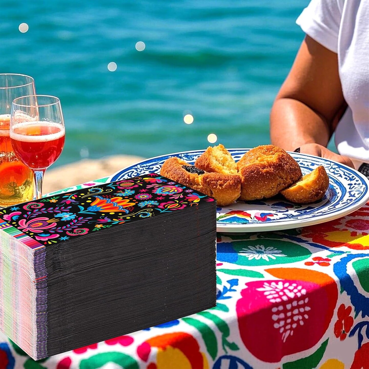 100Pcs Mexican Fiesta Napkins 3Ply Colorful Flower Paper Napkins Disposable Bathroom Hand Napkins Guest Towels Mayo Dance Taco Pinata Dinner Napkins for Mexican Fiesta Party Decorations Birthday