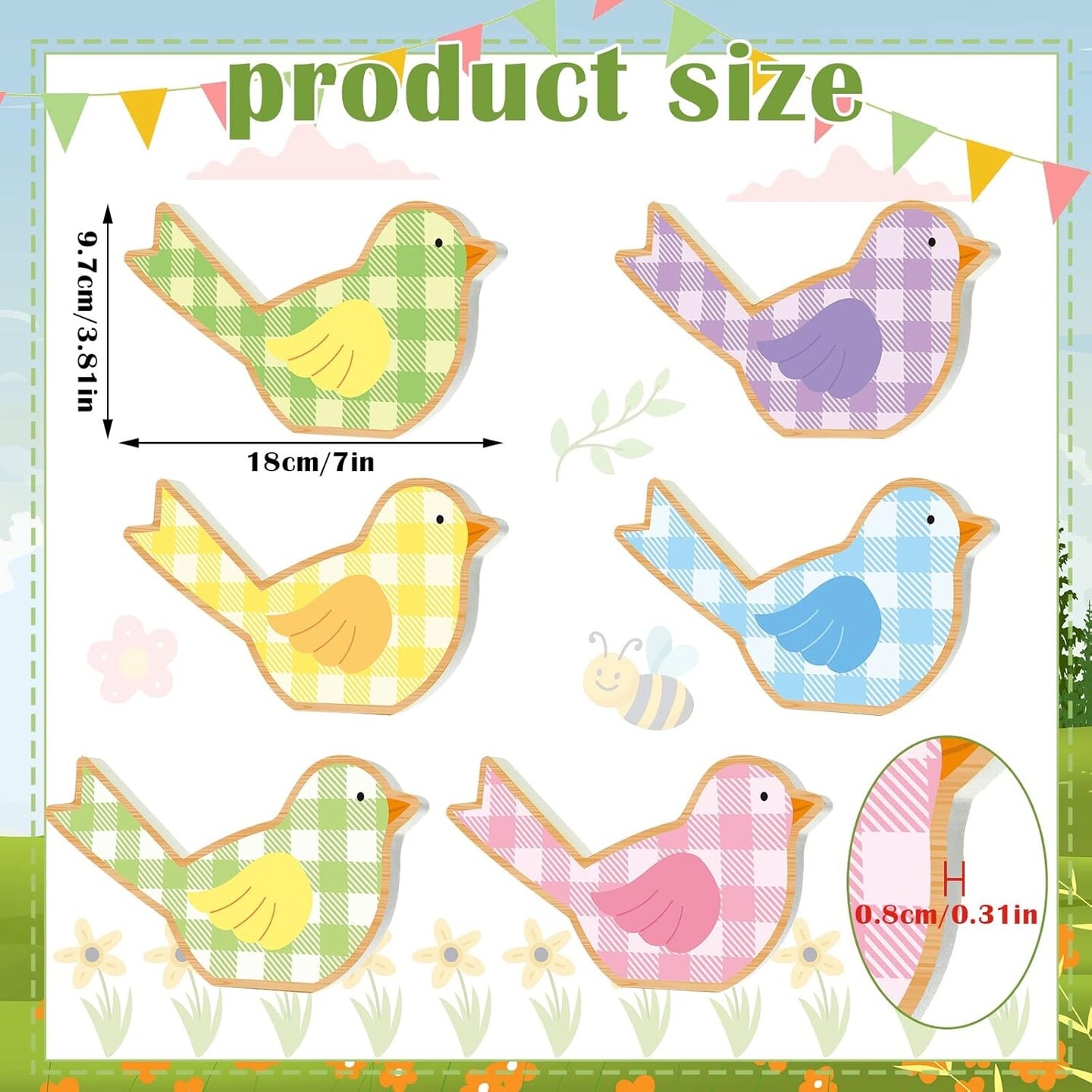 6 Pcs Spring Bird Decor for Home Wooden Birds
