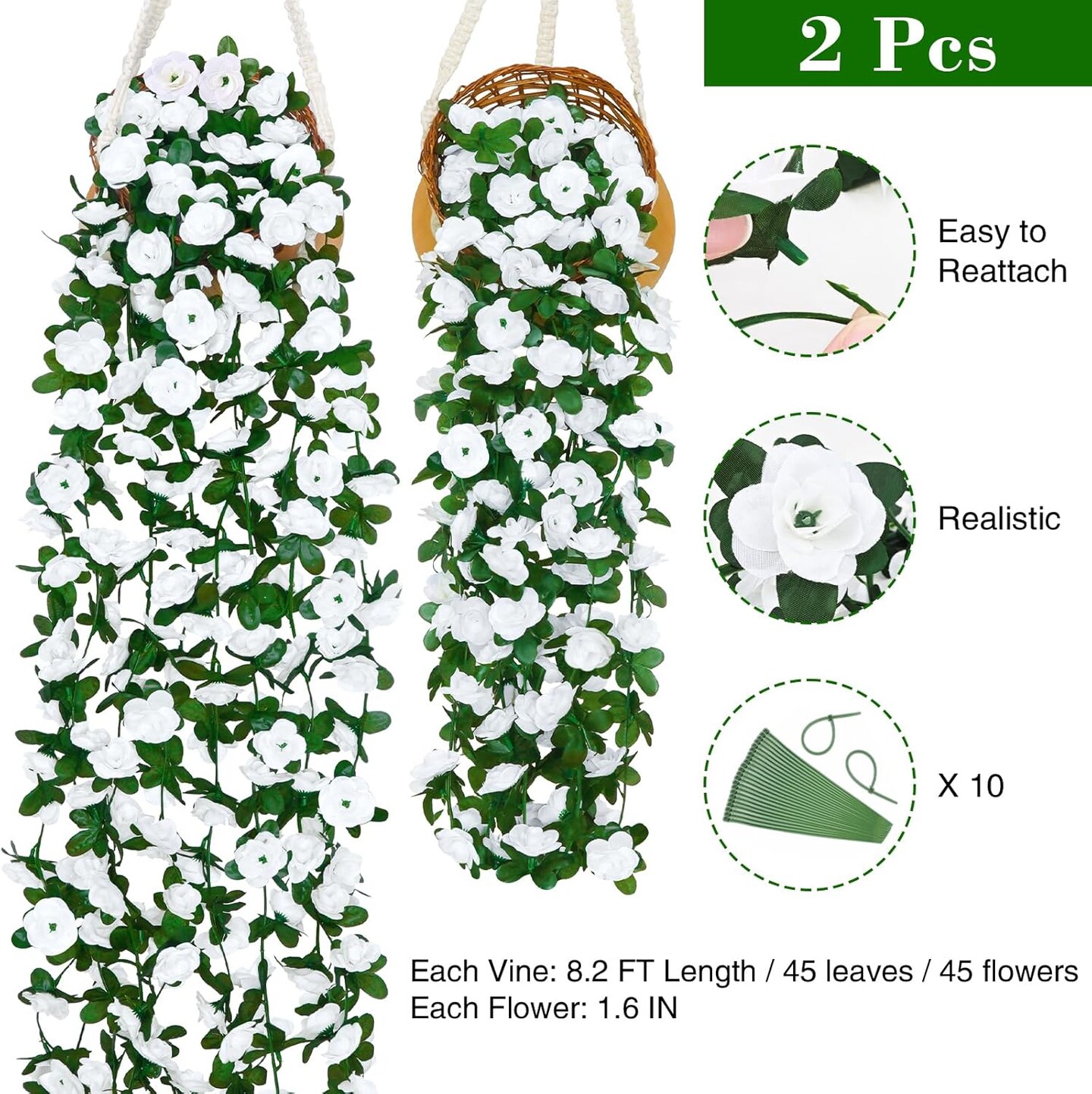 2Pcs 16.4Ft Flower Garland Artificial Spring Rose Vines