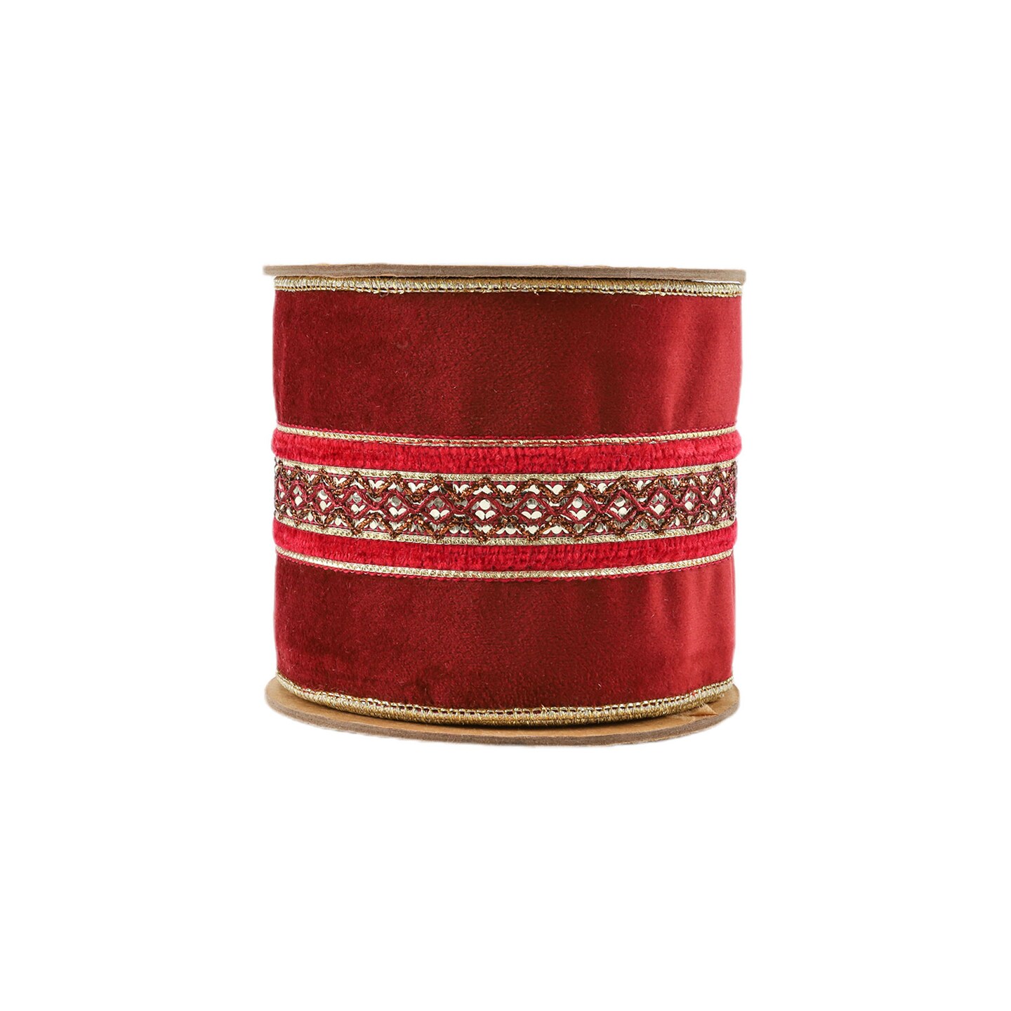 LaRibbons 4&#x22; Wired Velvet Ribbon | Red w/ Red/Gold Trim | 5 Yard Roll