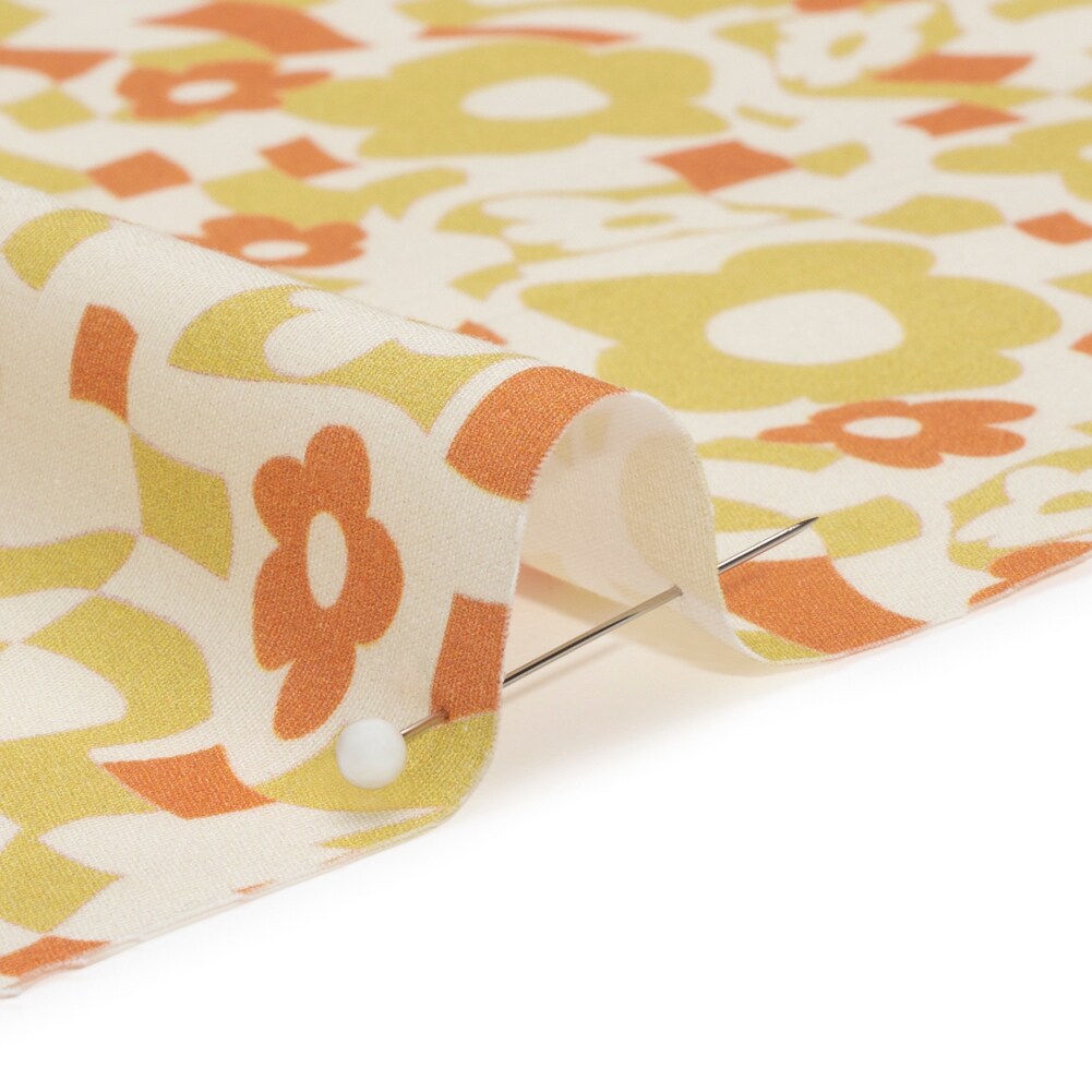 1 Yard Orange Puddled Petals Stretch Cotton Poplin Fabric