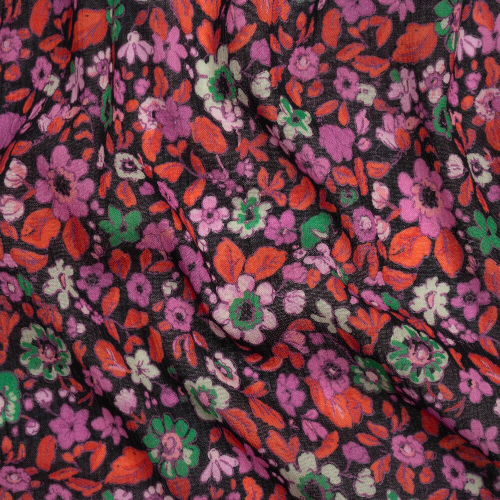 1 Yard Red Pink Green Floral Crinkled Cotton Gauzy Lightweight Fabric