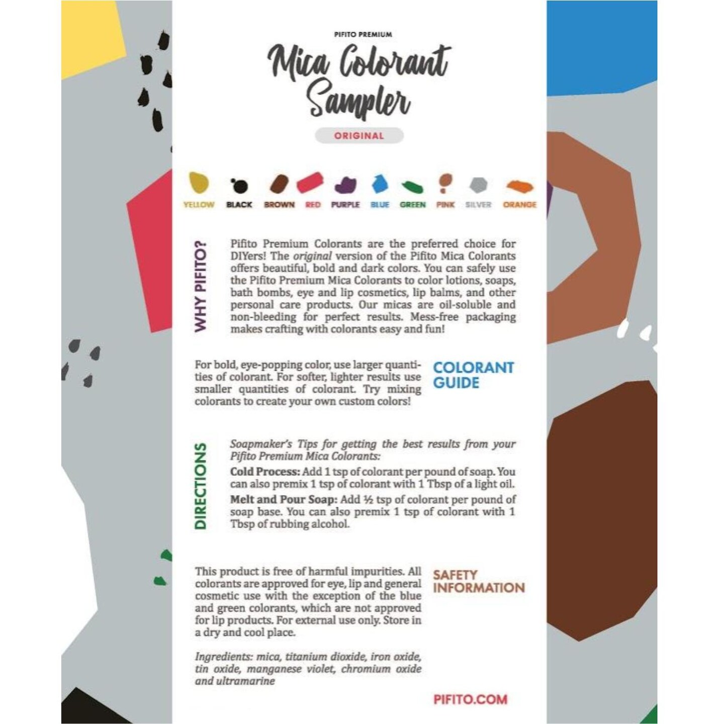 Pifito Mica Colorant Powder Original Sampler │ 10 Beautiful Color Dyes for Soap Making Supplies, Bath Bombs, Epoxy Resin (.25 oz ea)