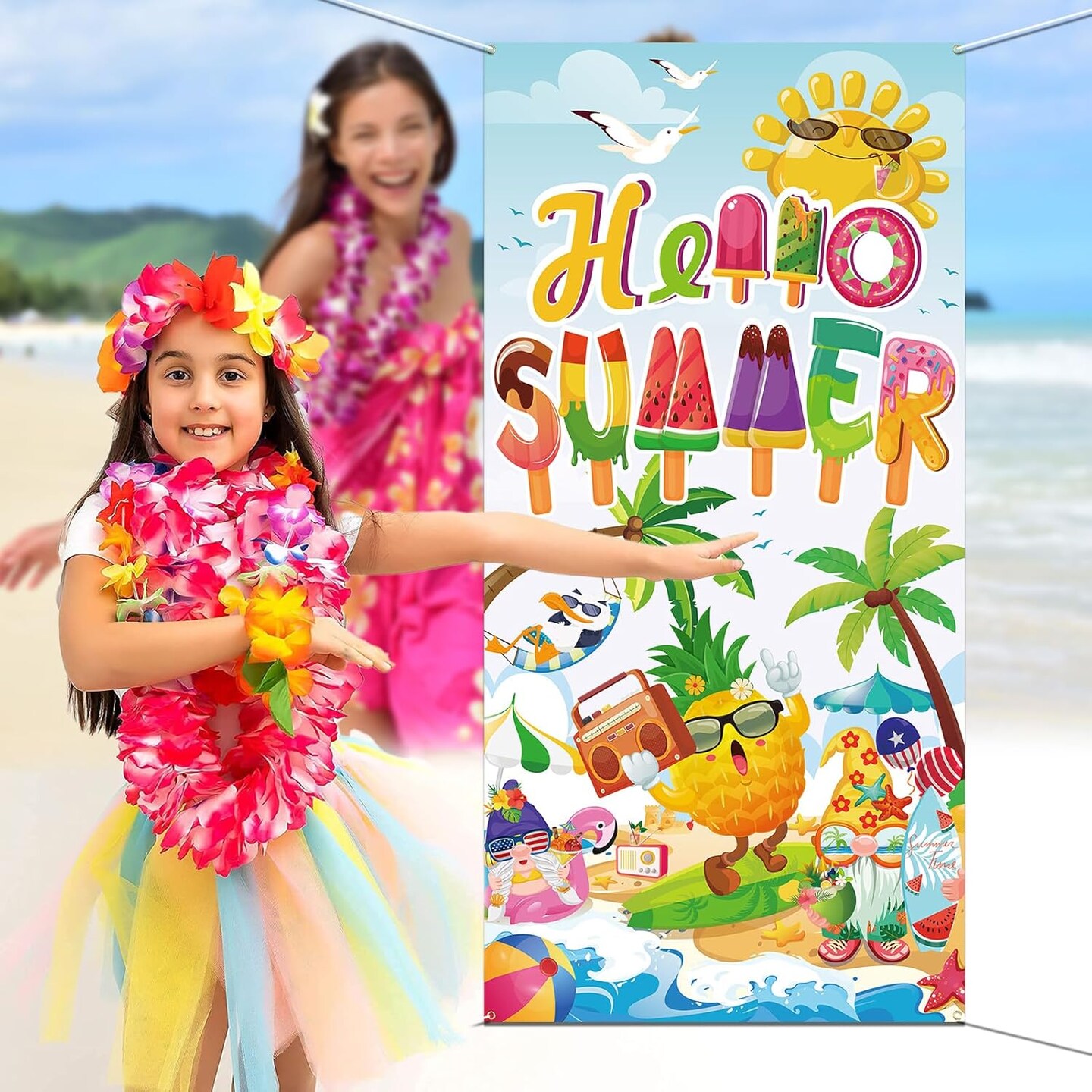 Aloha Door Cover Tiki Wall Hanging Decor for Summer Aloha Luau Party Front Door Banner Porch Sign for Indoor Outdoor Decorations Hawaiian Luau Party Supplies Photo Backdrop, 35.4 x 70.9 Inch