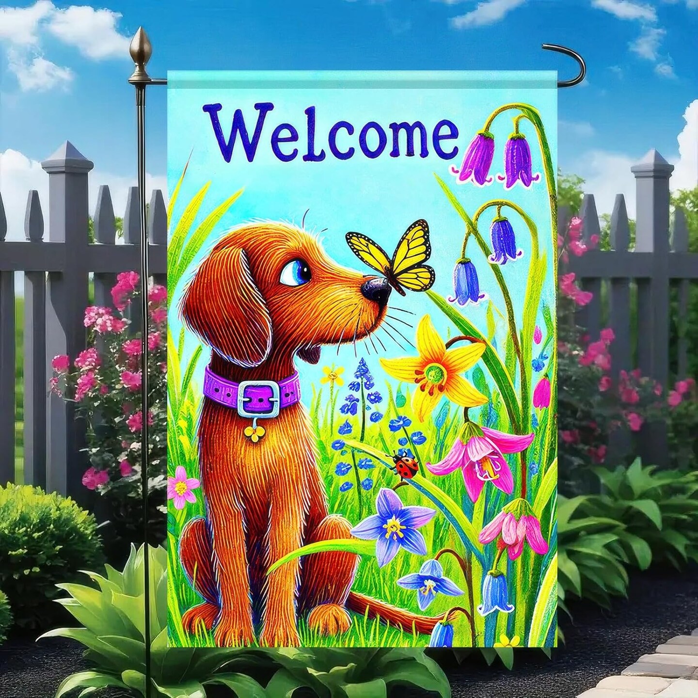 Summer Garden Flags 12x18 Double Sided Welcome Flower Dachshund Dog Garden Flag Yard Decorations Outdoor Decor Small Outdoor Welcome Flags for Outside Garden