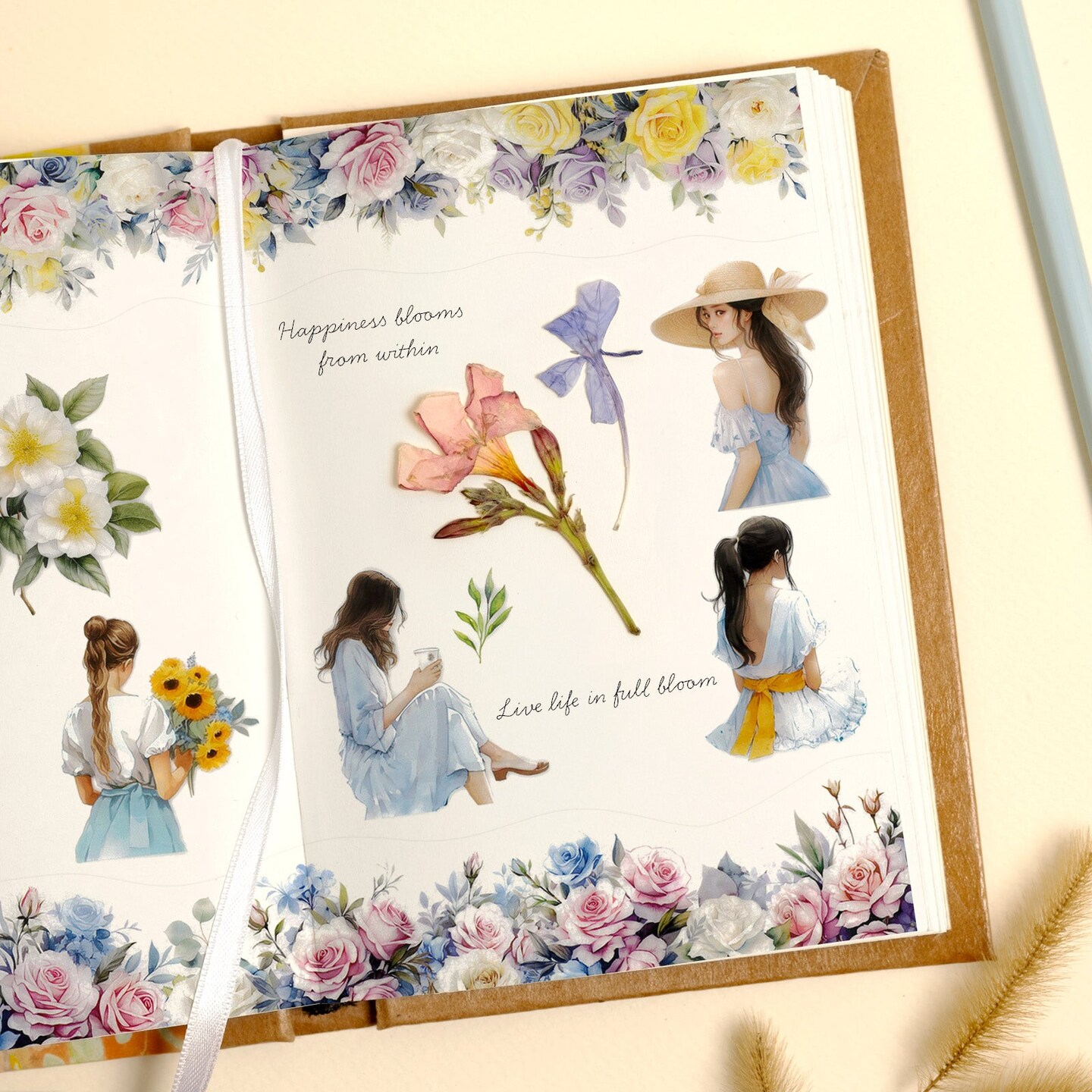 Wrapables Aesthetic Floral Fashion PET Washi Tapes for Scrapbooking, Stationery, Journaling, Diary, Card Making (Set of 2), Green and Pink