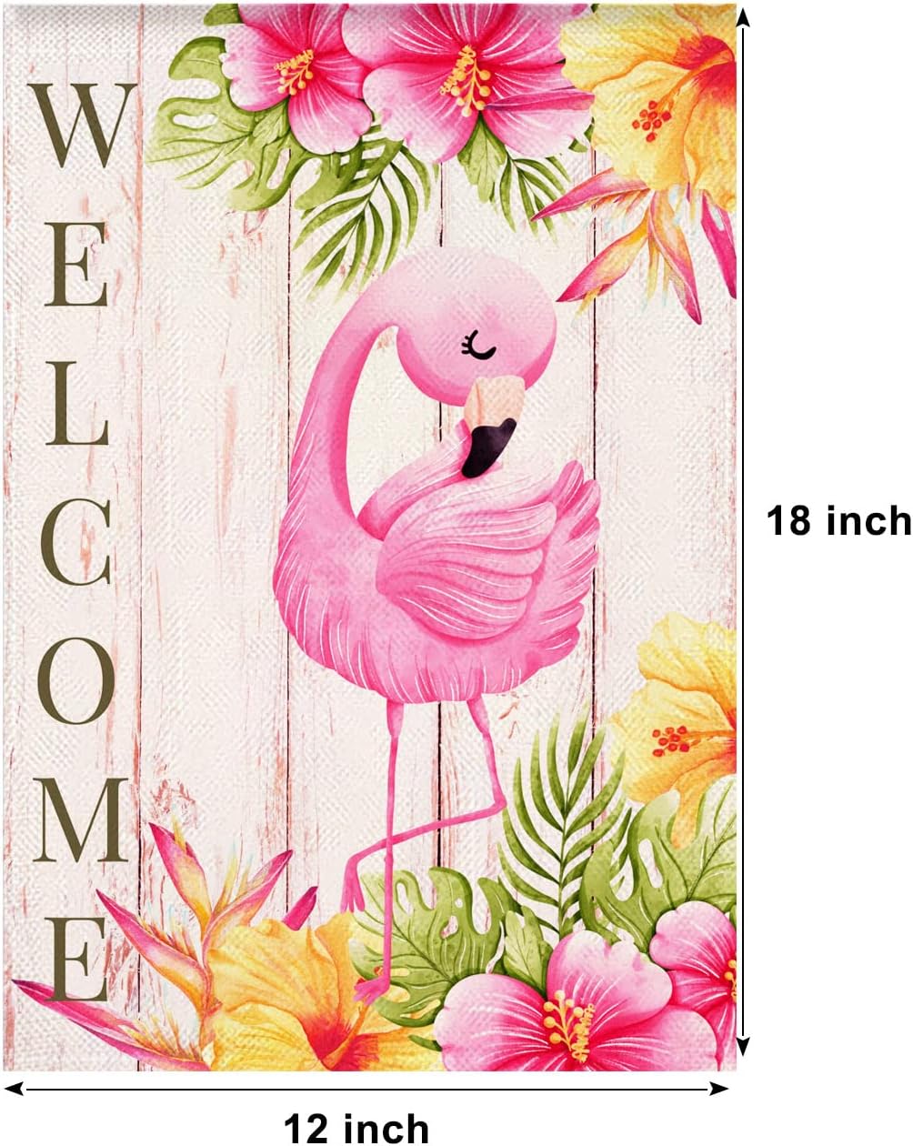 Flamingo Welcome Summer Garden Flag Tropical Pink Bird Yard Flag 12x18 Inch Vertical Double Sided Rustic Seasonal Outside Decorations