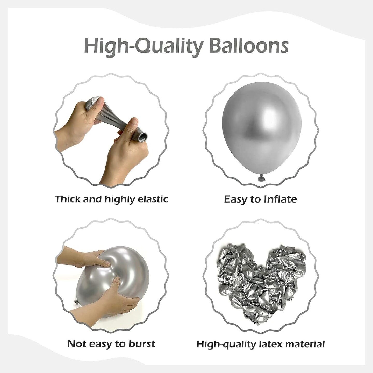 110pcs Metallic Silver Balloon Garland Arch Kit, 18 12 10 5 inch Chrome Silver Latex Balloons Different Sizes Pack for Party Decorations