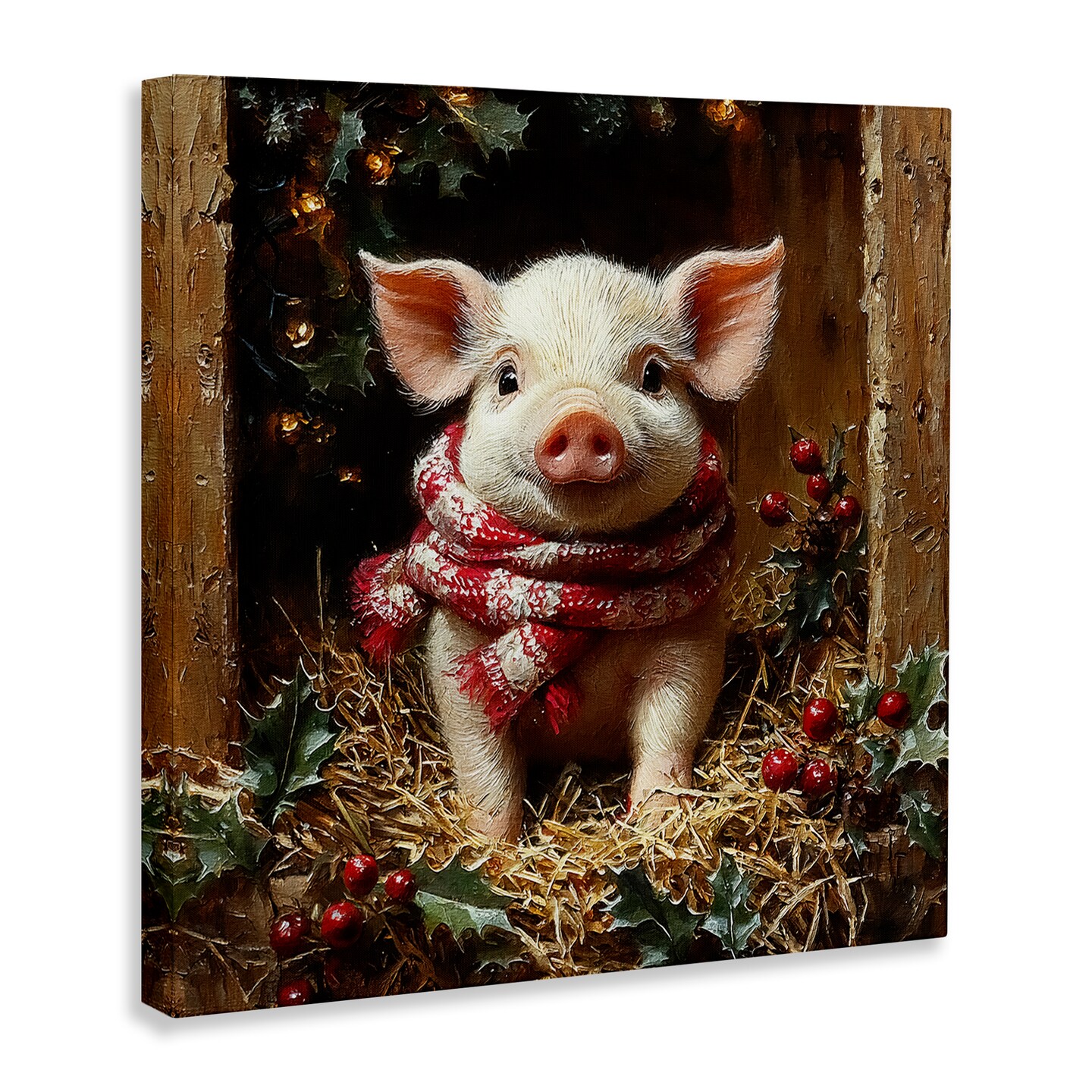 Stupell Industries Pig with Holiday Garlands Canvas Design by Riley B