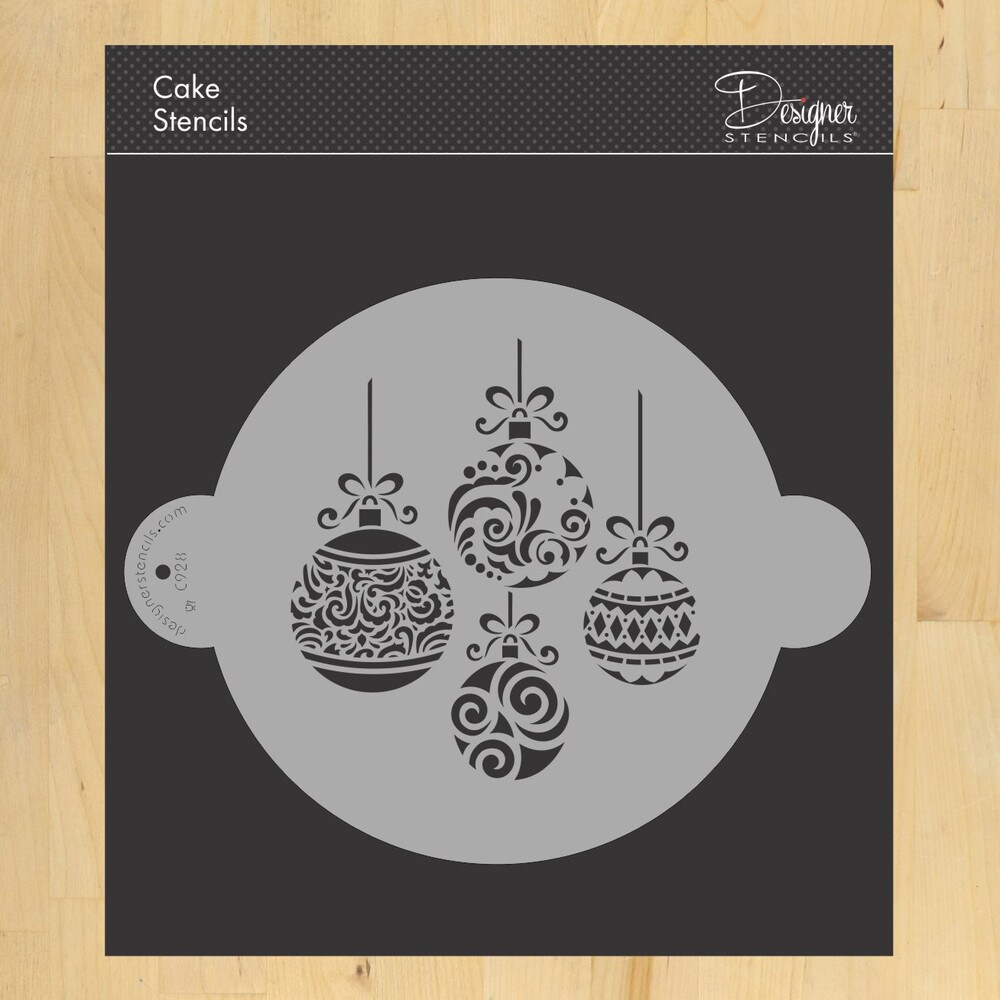 Christmas Balls Cake Stencil Top | Cake Decorating Tools | Baking Stencils for Royal Icing, Airbrush, Dusting Powder | Reusable Plastic Food Grade Stencil for Cakes | Easy to Use &#x26; Clean Cake Stencil | C928 by Designer Stencils