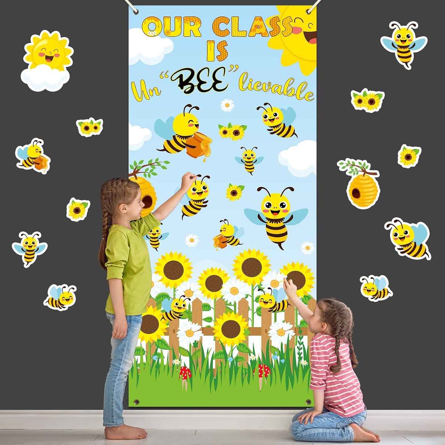 Classroom Door Cover Decoration Our Class ls Un" Bee" Lievable Summer Door Banner Bee Sunflowers Porch Backdrop Sign for School Baby Shower Easter Door Indoor Outdoor Wall Window Decor