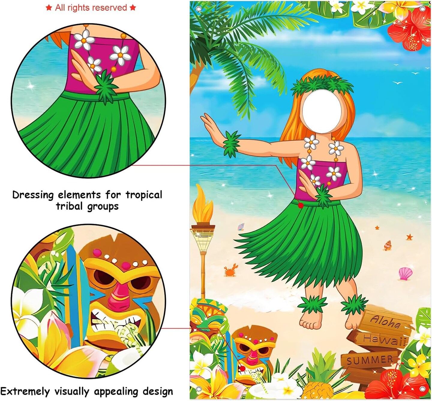 Hawaiian Photo Door Banner, Luau Party Decorations, Large 65&#xD7;39 inches Tiki Luau Photo Props, Aloha Tiki Banner for Party Hawaiian Door Banner, Party Supplies for Tropical Beach