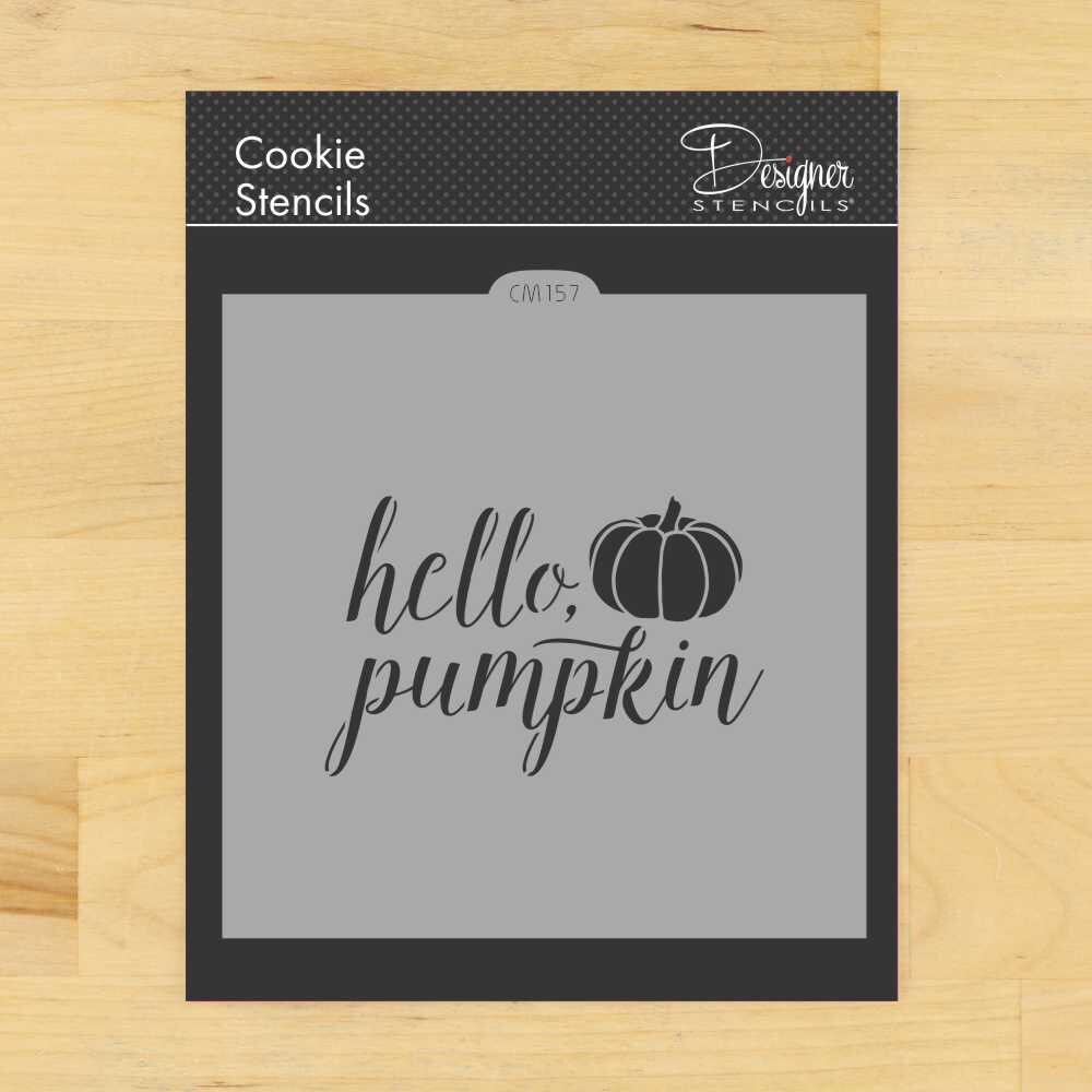 Hello Pumpkin Cookie &#x26; Craft Stencil | CM157 by Designer Stencils | Cookie Decorating Tools | Baking Stencils for Royal Icing, Airbrush, Dusting Powder | Craft Stencils for Canvas, Paper, Wood | Reusable Food Grade Stencil