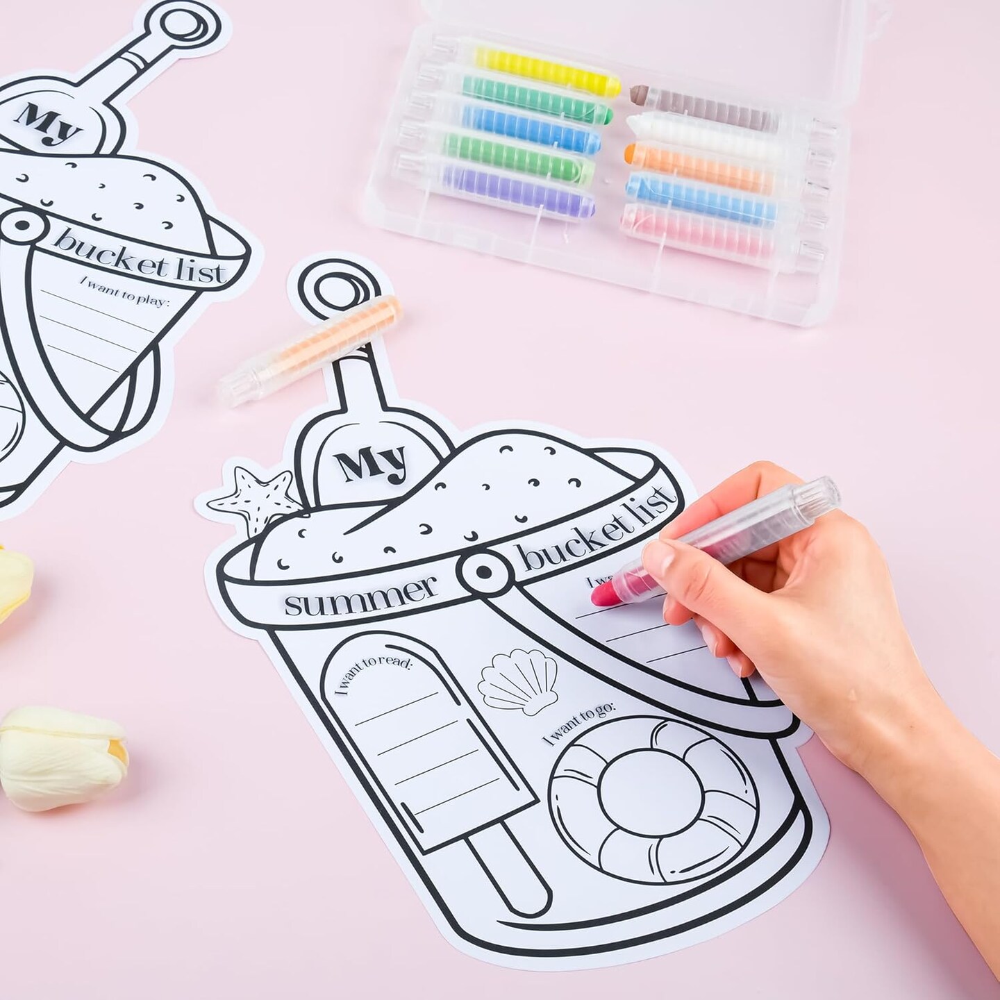 50Pcs My Summer Bucket List Coloring Poster Summer Break Ideas Checklist Color Your Own Sign for Kids 13&#x22; End of School Year Gift Crafts Activity Camp Supplies