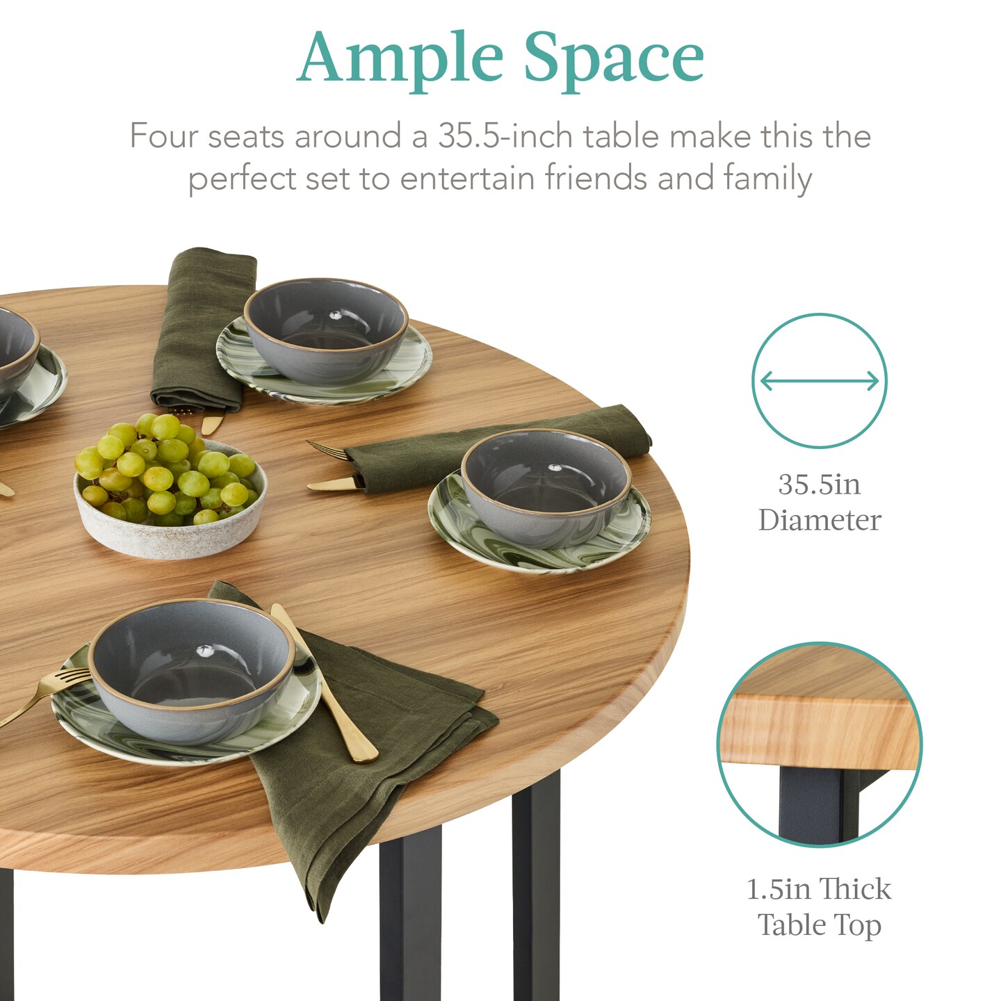 Best Choice Products 5-Piece Modern Round Counter Height Dining Set w/ 4 Chairs, 1.5in Thick Table