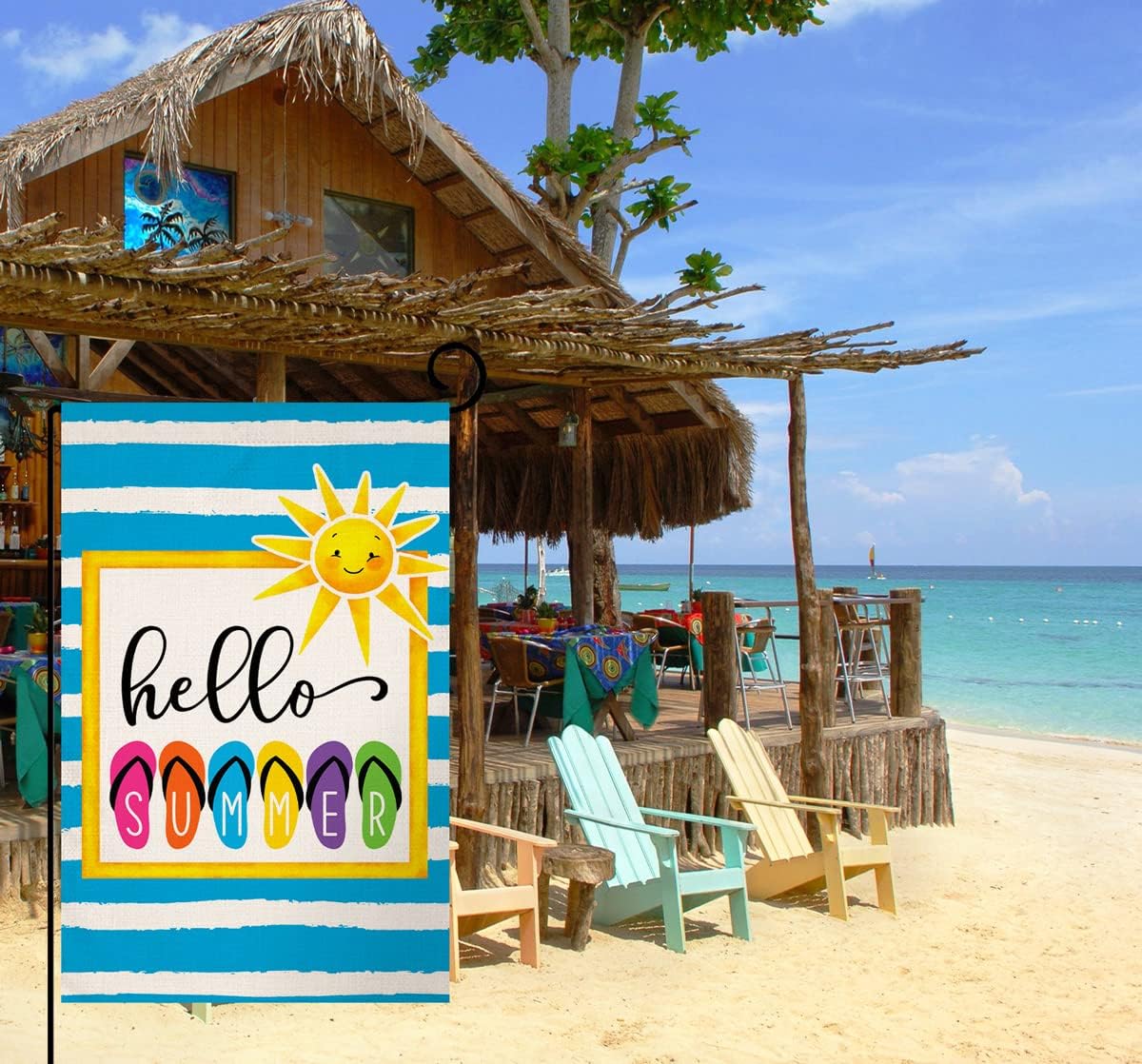 Hello Summer Beach Garden Flag 12x18 Vertical Double Sided Colorful Slippers Holiday Outside Decorations Burlap Yard Flag BW330