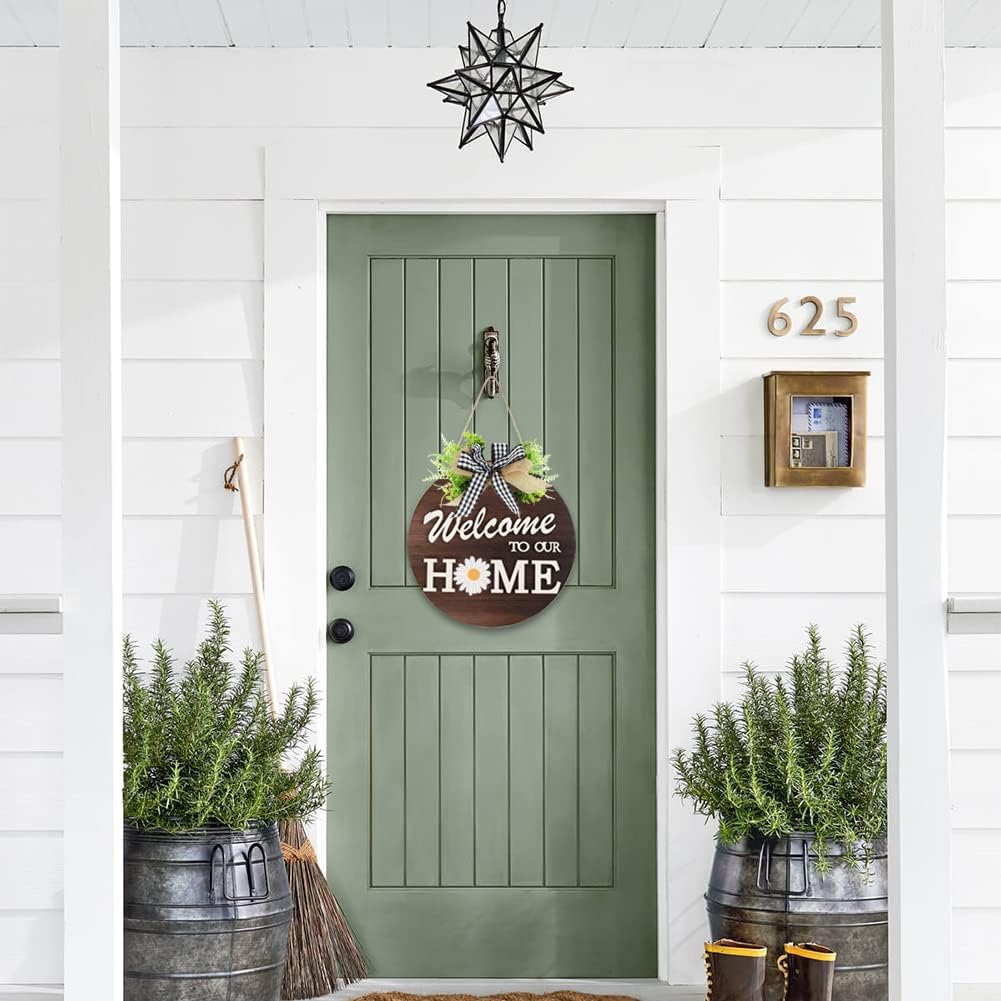 Interchangeable Welcome Sign for Front Door with 4 Seasonal Wreaths and 14 Changeable Icons, Farmhouse Front Door Signs, Door Decoration Porch Decor, Seasonal Wooden Home Sign home d&#xE9;cor (6wood)