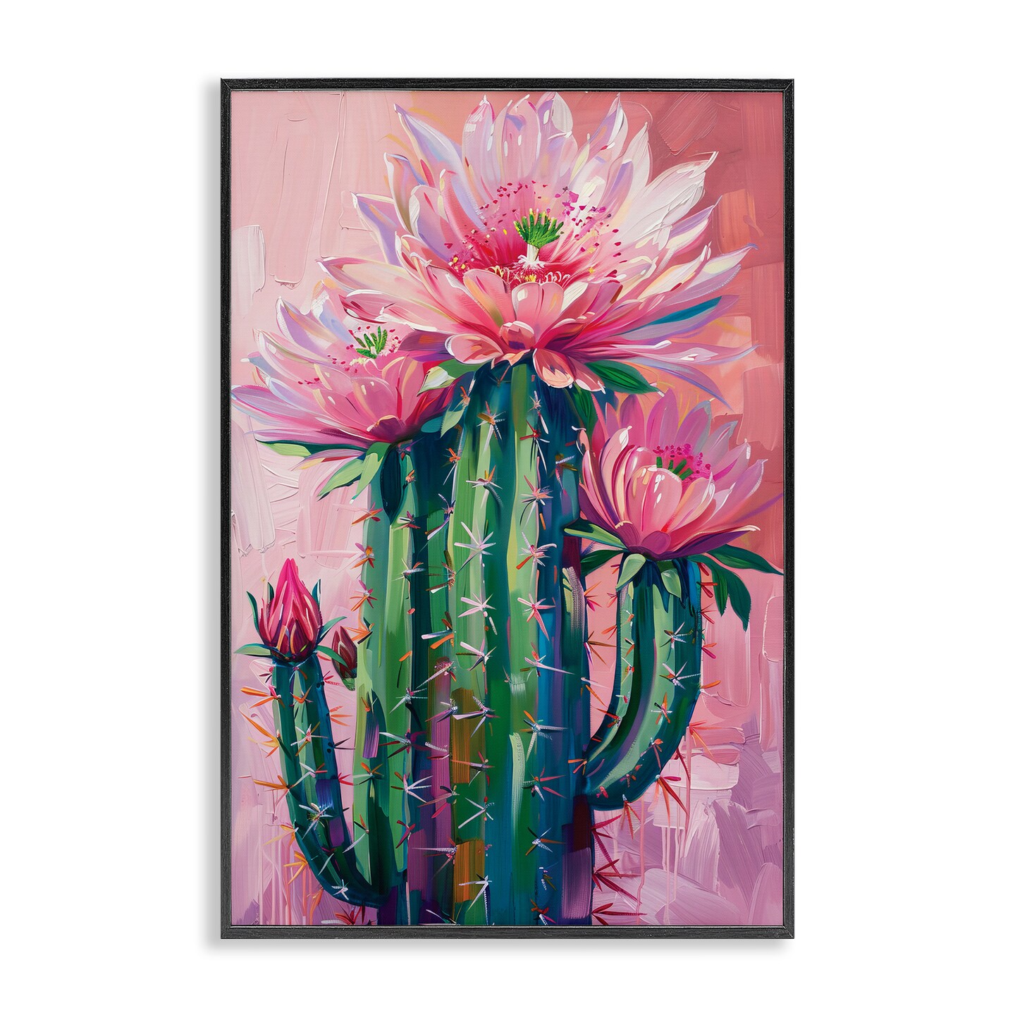 Stupell Industries Pink Blossomed Cactus Framed Giclee Design by LSR Design Studio