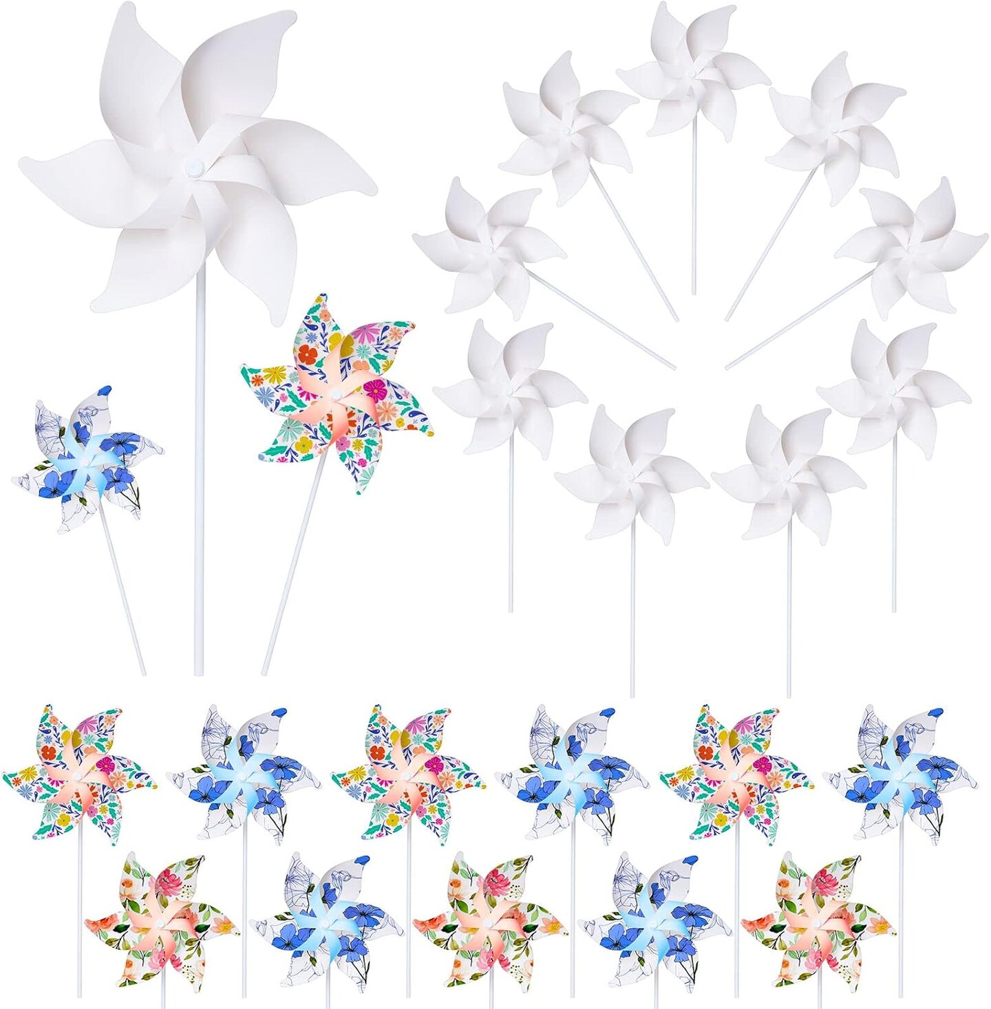 36-Piece DIY Pinwheel Craft Kit – Blank Paper Pinwheels, Color Your Own for Summer Crafts, 4th of July, Patriotic Parties, Carnival Fun, Daycare and Classroom Activities