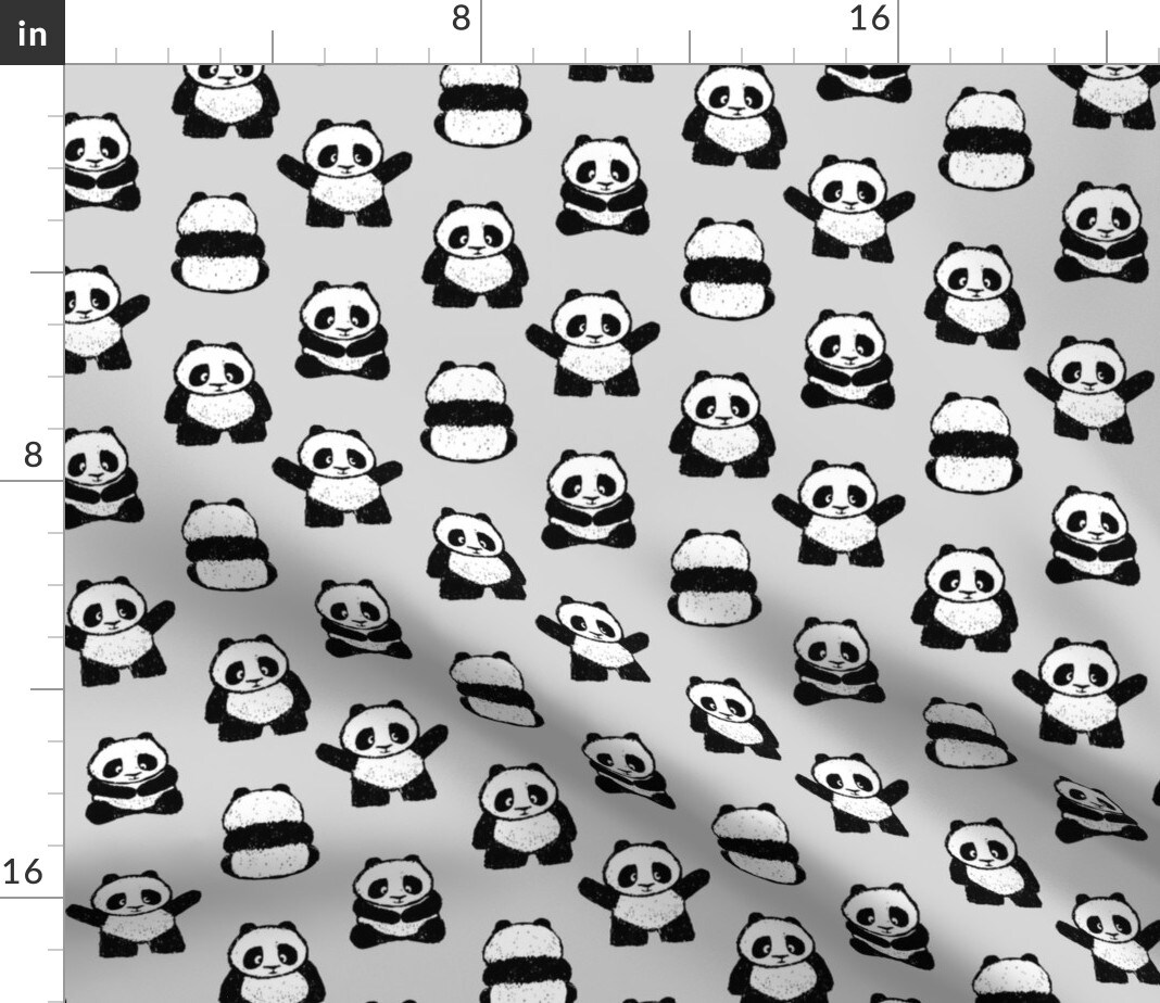 Pandas Panda Black White Monochrome Cute Trendy Custom Printed Fabric by Spoonflower Various Fabrics by the Yard or Fat Quarter