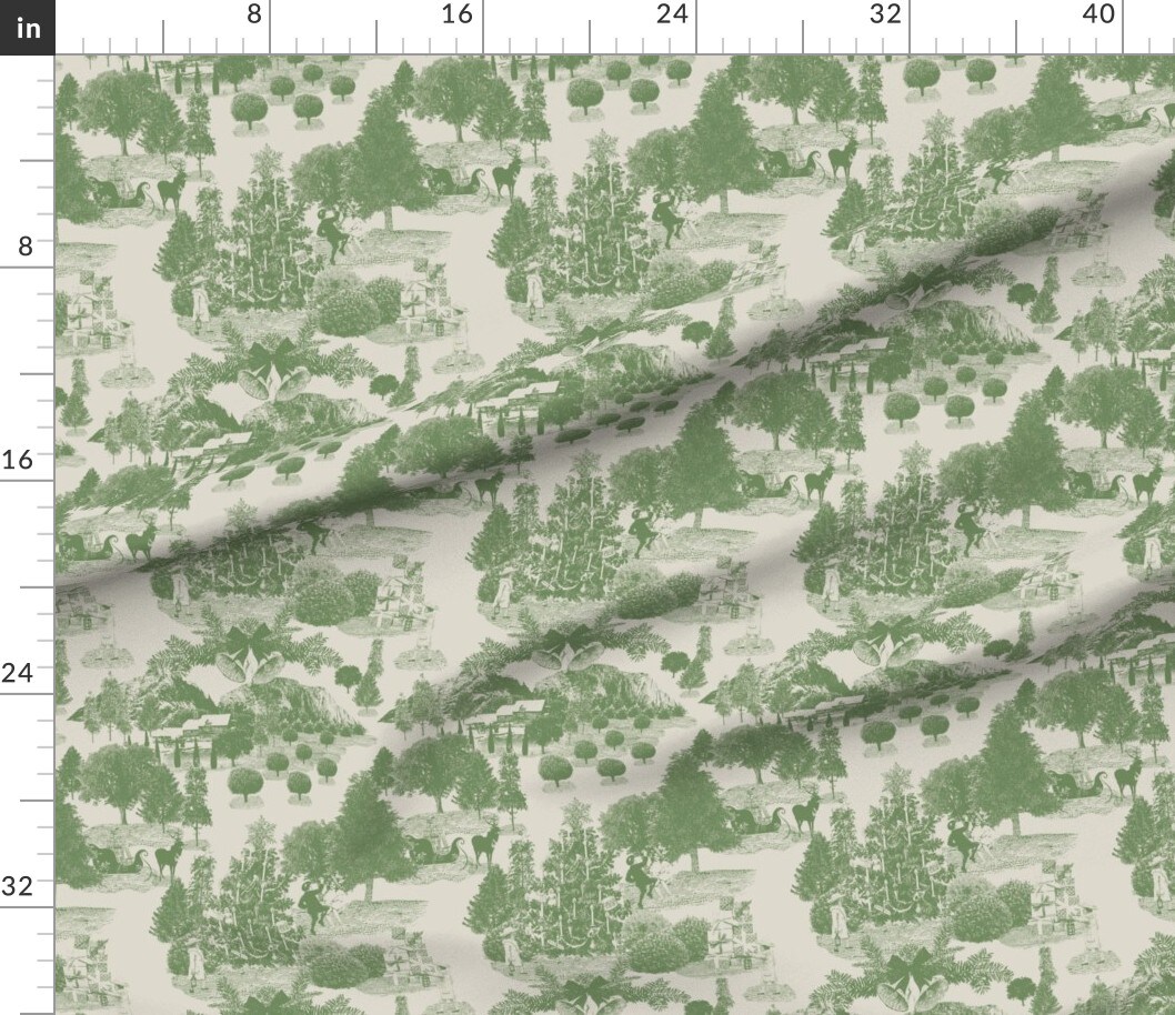 Various Fabrics by the Yard or Fat Quarter Christmas Toile Vintage Green Beige Traditional Santa Sleigh Bells Presents Gifts Custom Printed Fabric by Spoonflower