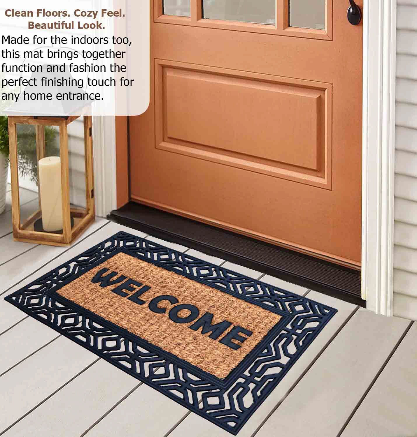 Gardenised Heavy Duty Coco Coir Doormat Non Slip PVC Baking Embossed Welcome Design Natural Coconut Fiber Floor Mat for Front Door Porch Patio Entryway Garage Mudroom & Outdoor Use 18x30"