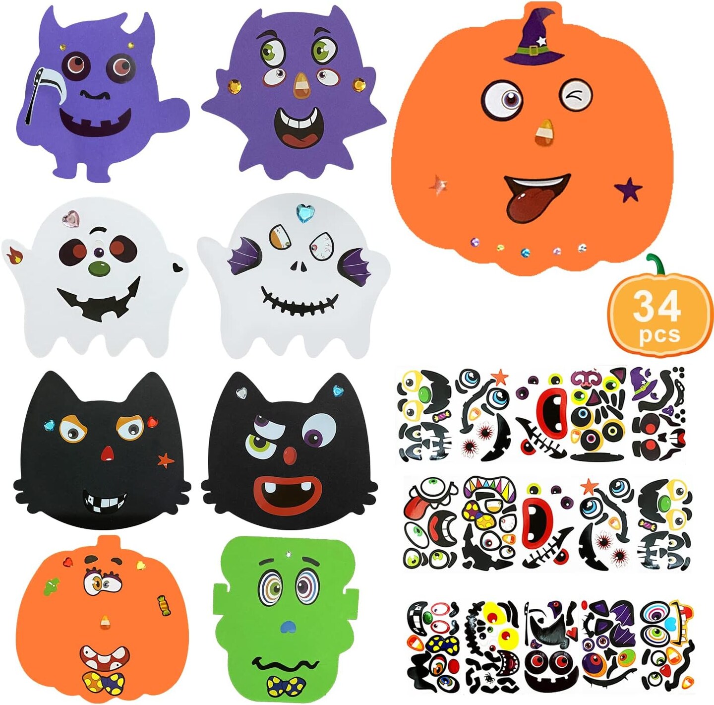 34 PCS Halloween Craft Kits for Kids Halloween Foam Pumpkin Craft Kit