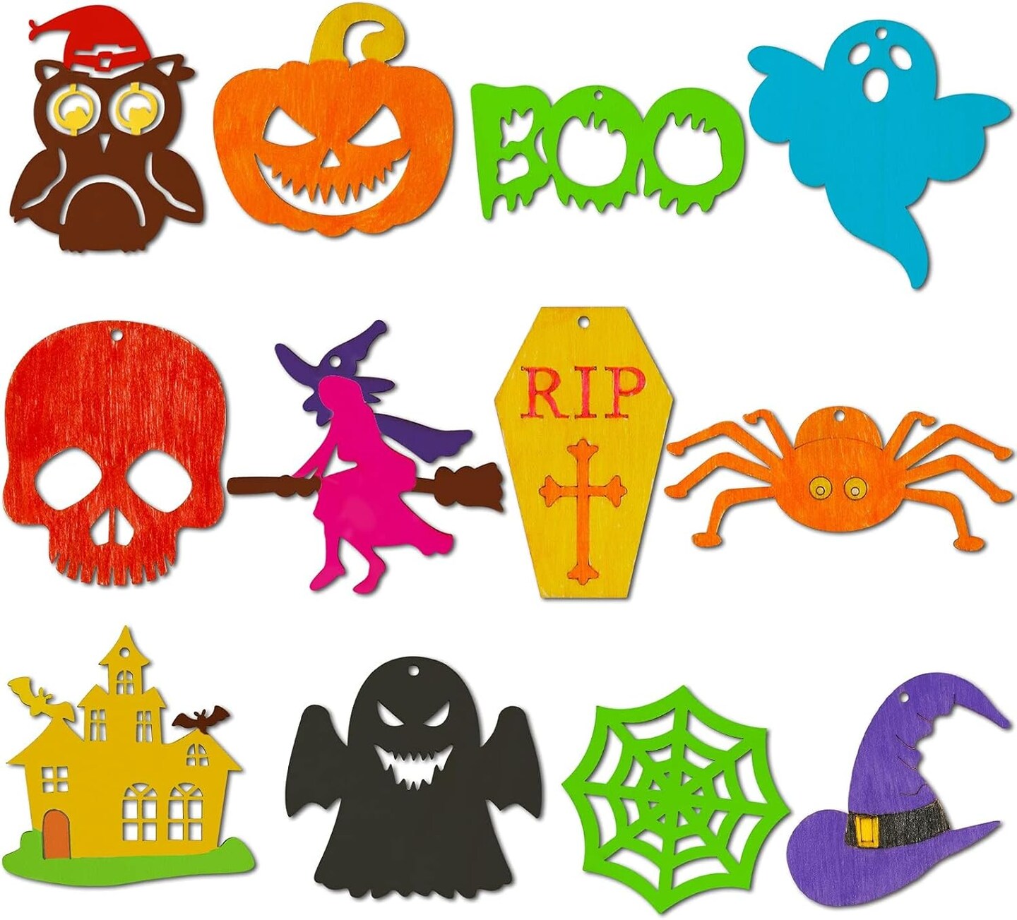 60PCS Halloween Wooden Slices Cutouts Ornaments DIY Crafts