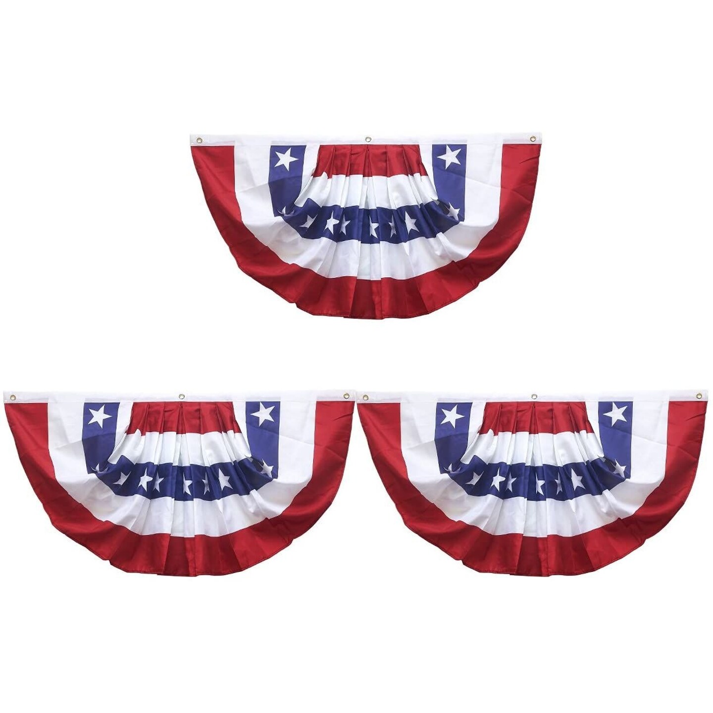 Set of 3 American Flag Bunting - 34.5" x 18.5" Patriotic Pleated Fan Flag, USA Half Fan Banner for 4th of July, Independence Day, Memorial Day - Indoor & Outdoor Decorations