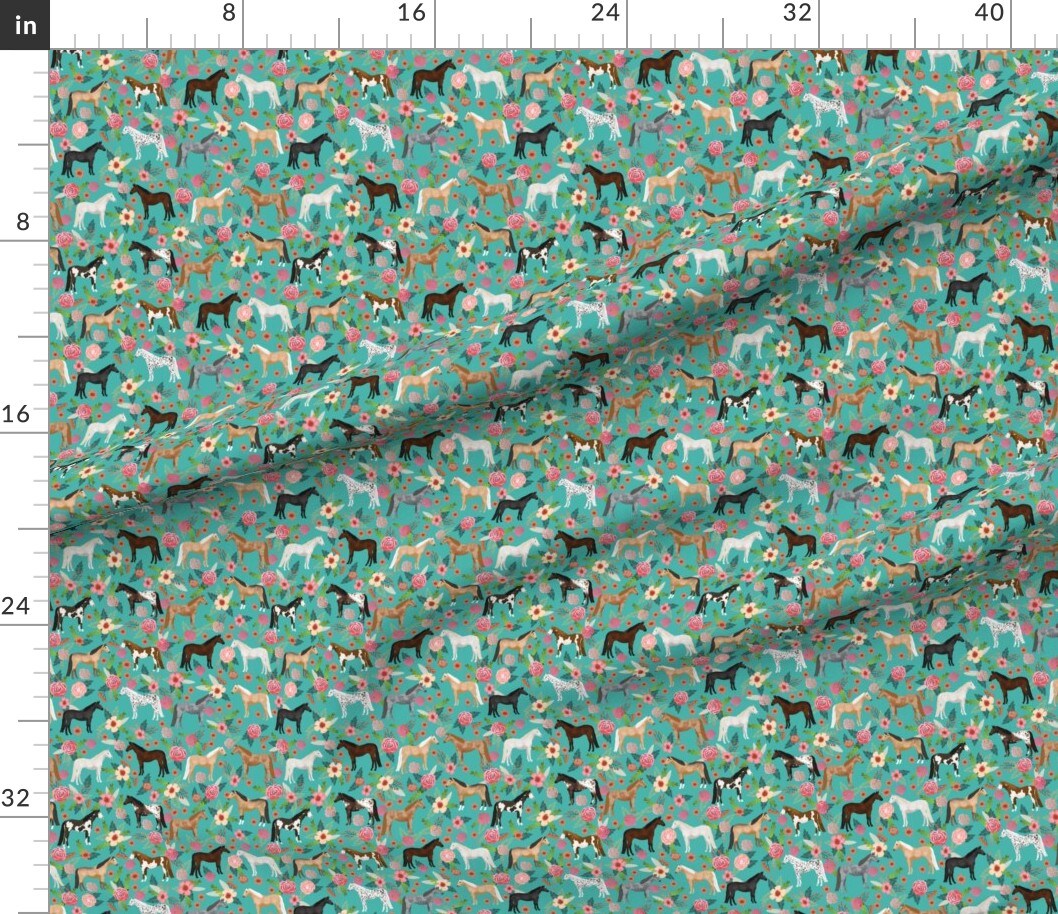 Various Fabrics by the Yard or Fat Quarter Watercolor Horses Aqua Equestrian Farm Animal Horseback Riding Kids Pony Custom Printed Fabric by Spoonflower