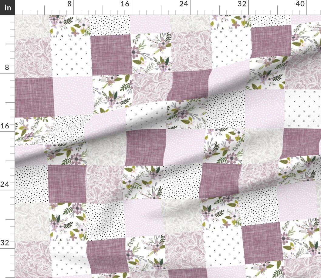 Various Fabrics by the Yard or Fat Quarter Lavender Floral Purple Green White Quilt Topper Wholecloth Cheater Quilt Patchwork Custom Printed Fabric by Spoonflower