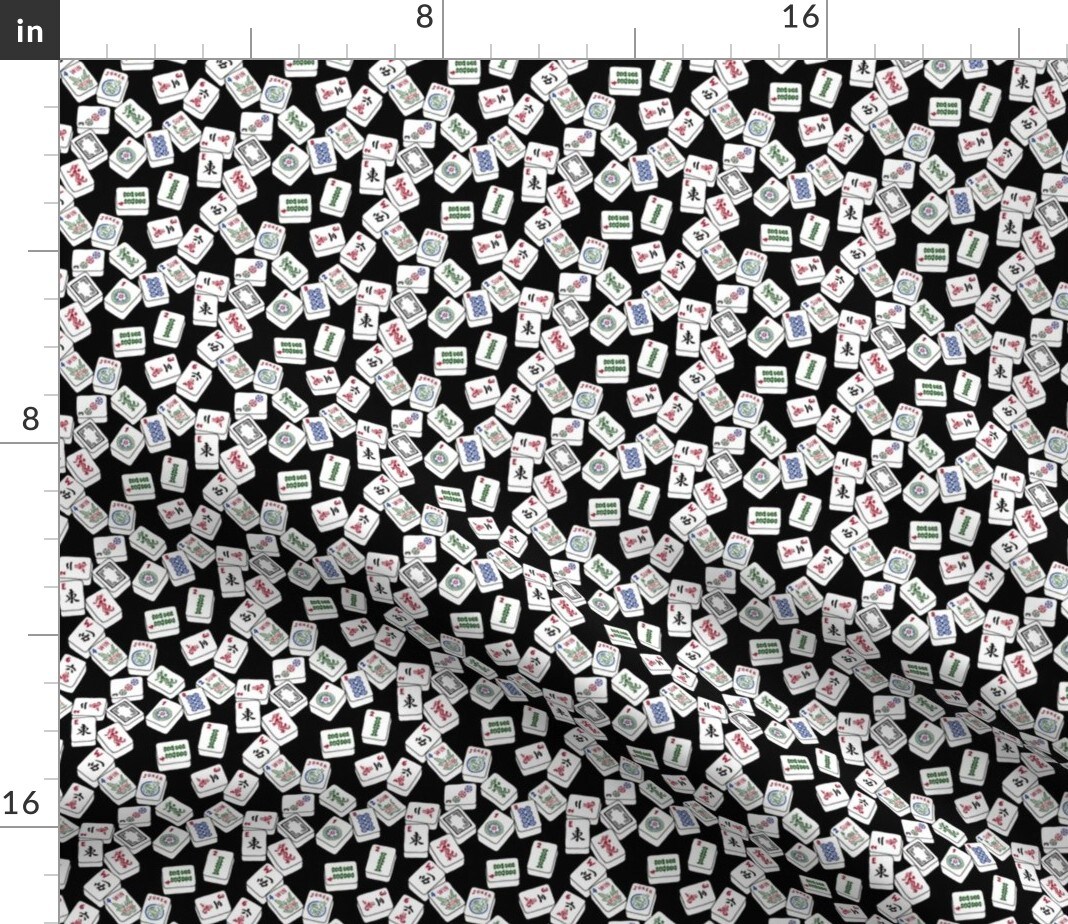 Tiny Scale Mahjong Black And White Tabletop Game Traditional Custom Printed Fabric by Spoonflower Various Fabrics by the Yard or Fat Quarter