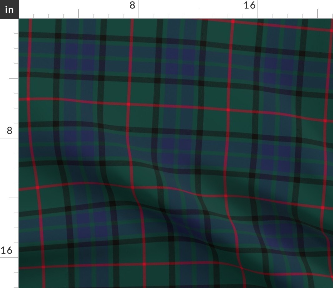Green Plaid Scottish Clan Lauder Family Blue Red Traditional Check Custom Printed Fabric by Spoonflower Various Fabrics by the Yard or Fat Quarter