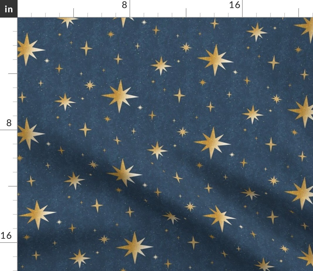 Art Deco Blue Gold Night Sky Navy Mid Century Custom Printed Fabric by Spoonflower Various Fabrics by the Yard or Fat Quarter
