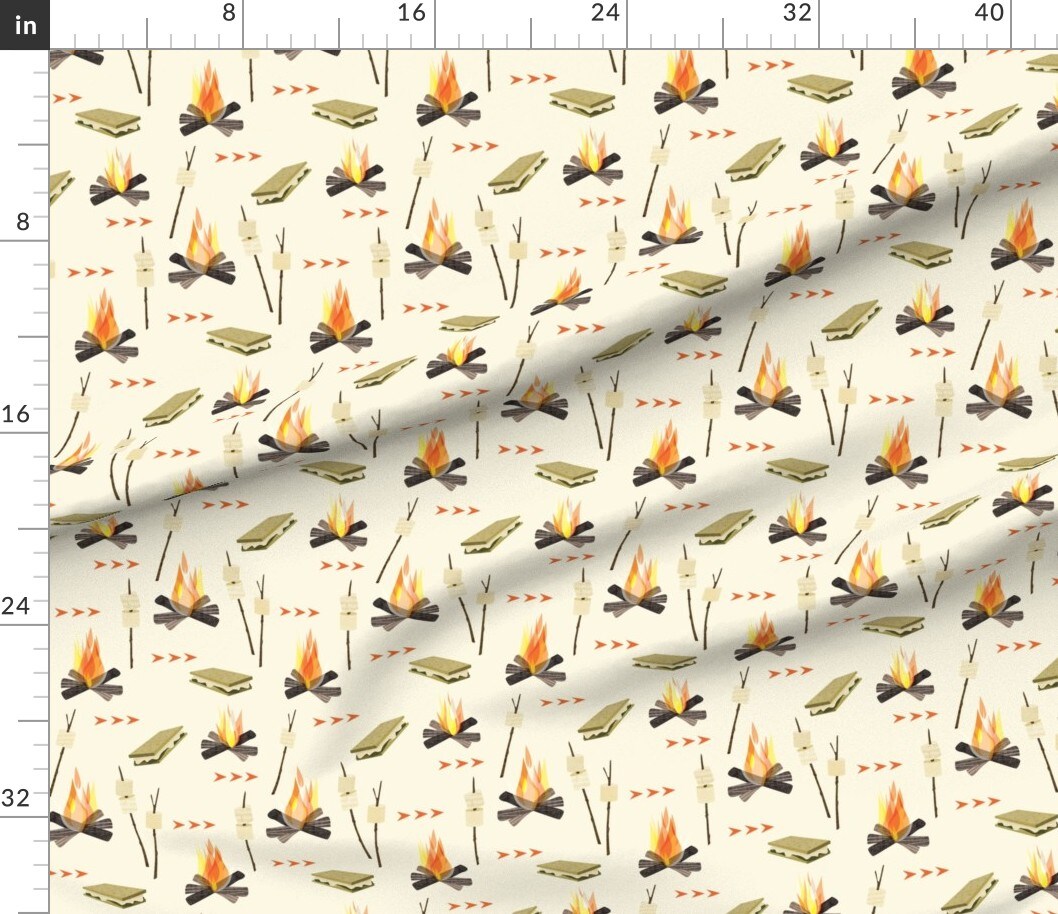Sweet Camping Fire Adventure Winter Custom Printed Fabric by Spoonflower Various Fabrics by the Yard or Fat Quarter