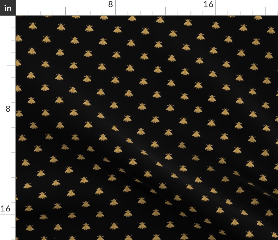 Bees Bee Black Small Gold Antique Art Deco Bugs Flying Insect Pollinator Custom Printed Fabric by Spoonflower Various Fabrics by the Yard or Fat Quarter