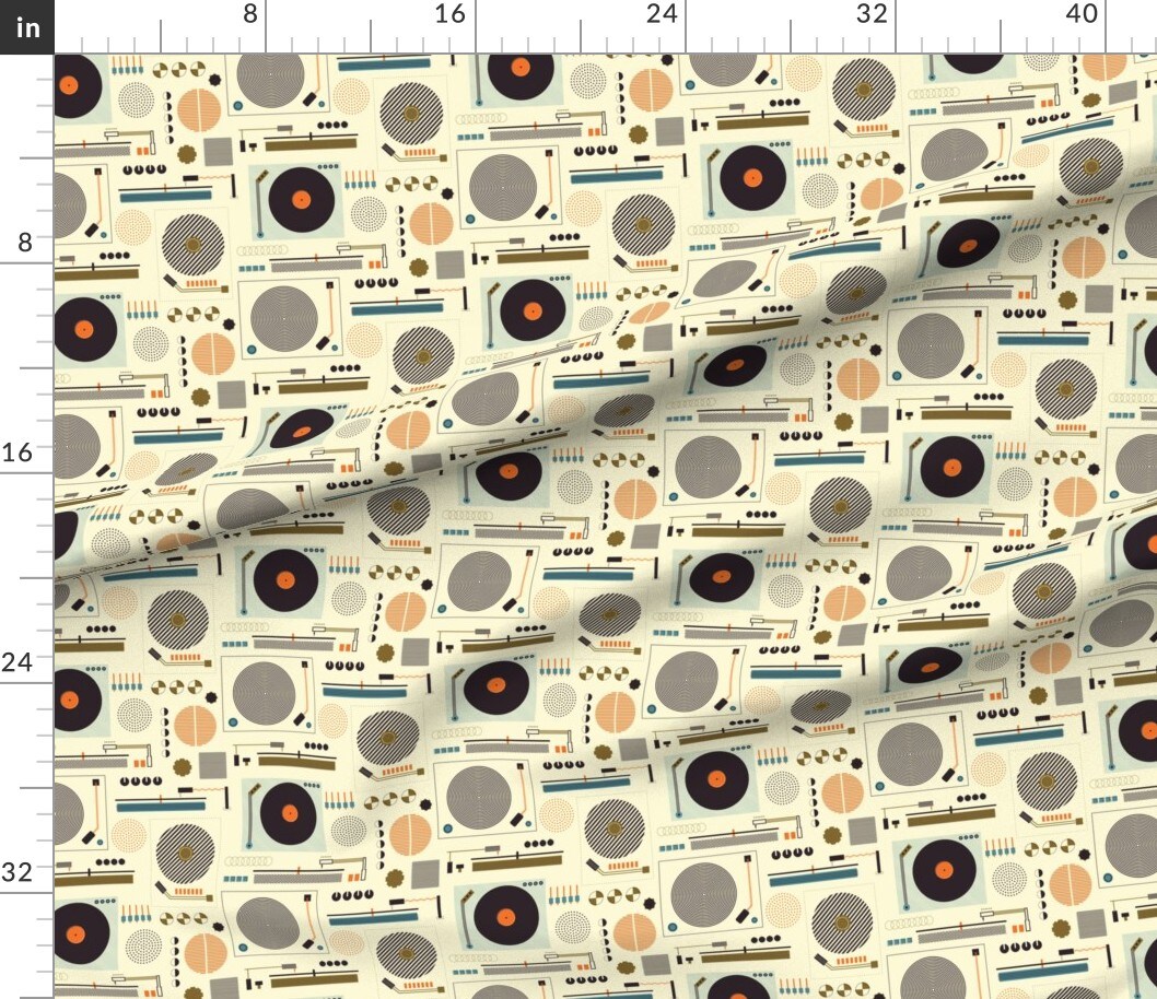 Various Fabrics by the Yard or Fat Quarter Bauhaus Records Player Music Mid Century Modern Vintage Players Custom Printed Fabric by Spoonflower