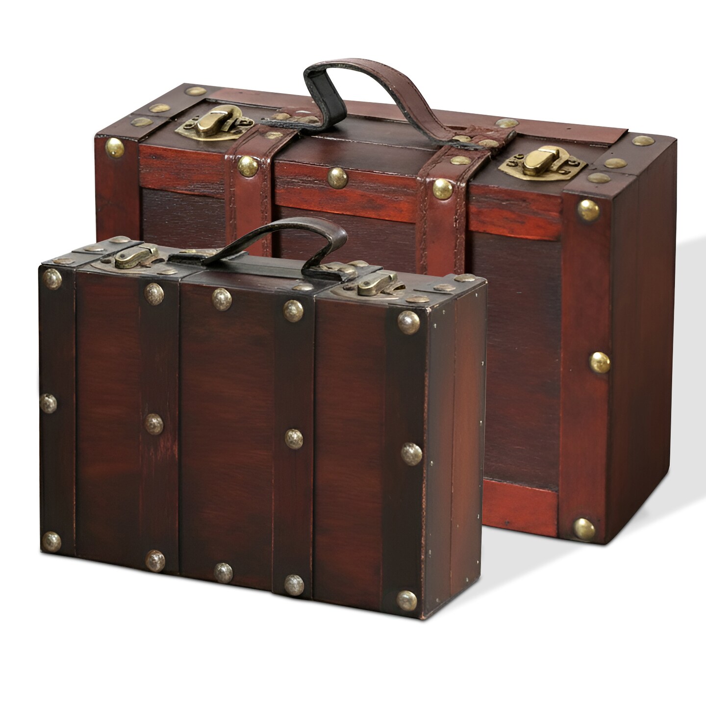 Wooden Vintage Luggage Trunks - Antique Carry-on Suitcase Storage Box with Hinged Lids, Old-Fashioned Decorative Box