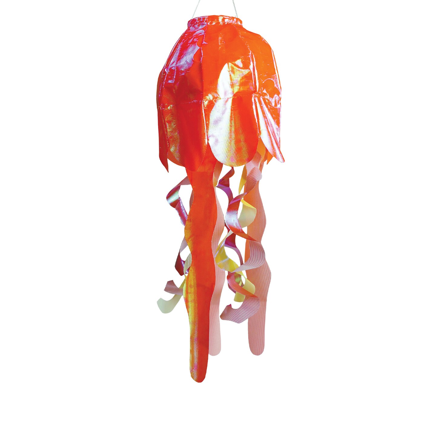 In the Breeze 5262 — 18-inch Orange Iridescent Jellyfish 3D Windsock — Bright, Sparkling Marine Life Outdoor Decor