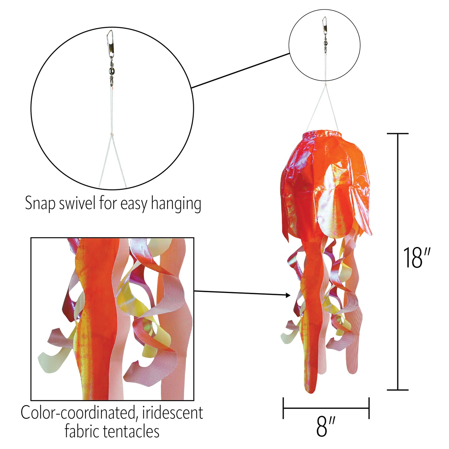 In the Breeze 5262 — 18-inch Orange Iridescent Jellyfish 3D Windsock — Bright, Sparkling Marine Life Outdoor Decor