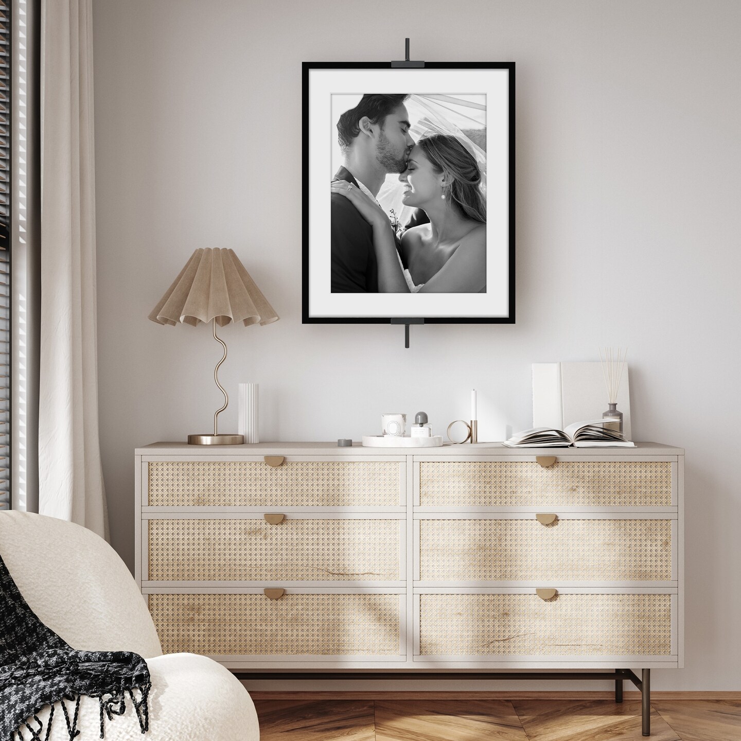 Americanflat Picture Frame Stand - Wall Mounted Frame Stand - Artwork and Photo Easel with Adaptive Clamps for Different Frame Profiles - Black