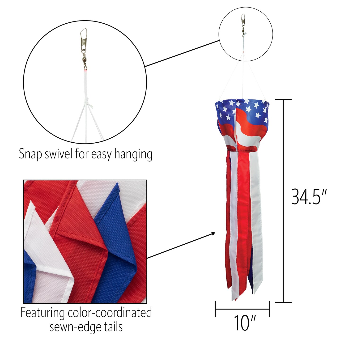 In the Breeze 5267 — Patriotic Spinning Windsock — Stars and Stripes, Outdoor Decor Spinner