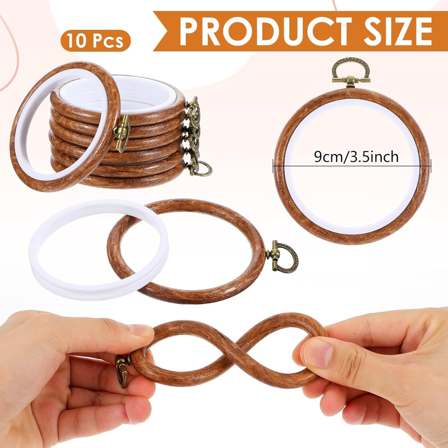 10 Pcs Round Embroidery Hoops Frame, Adjustable Circle Embroidery Hoop Ring