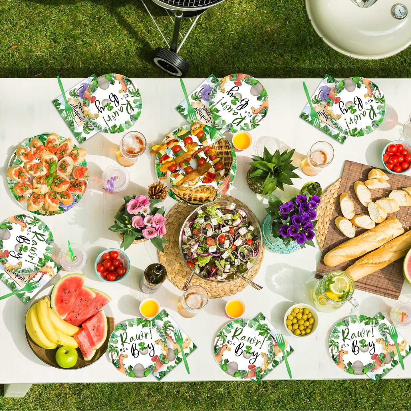 96Pcs Dinosaur Baby Shower Party Decorations & Tableware Sets - Serves 24