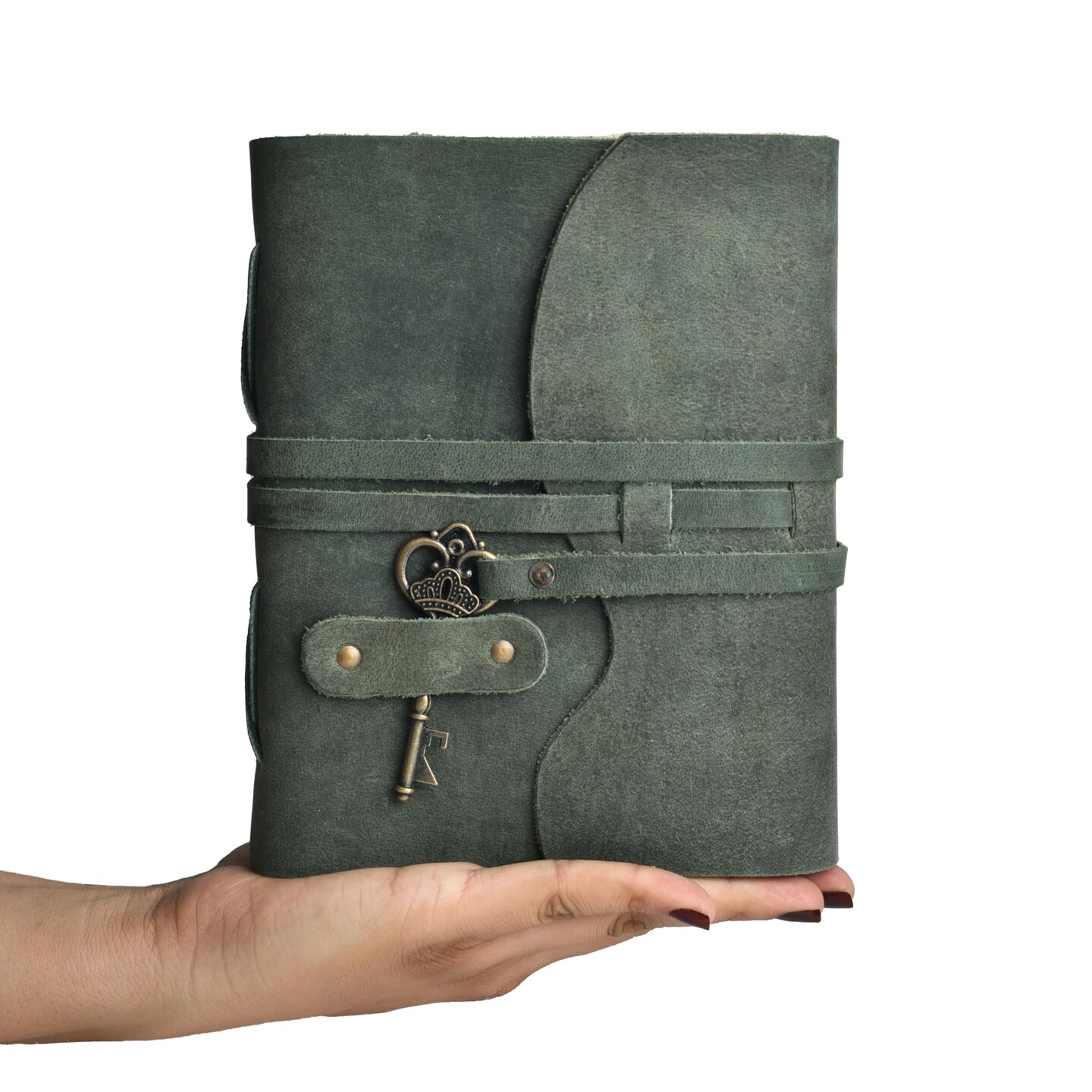LEATHER VILLAGE Vintage Leather Journal &#x2013; 200 Handmade Vintage Deckle Edge Paper &#x2013; Leather bound Journal For Women Men &#x2013; Vintage Key Closure - Book of Shadows - Aqua - 6X4 inches (A6)