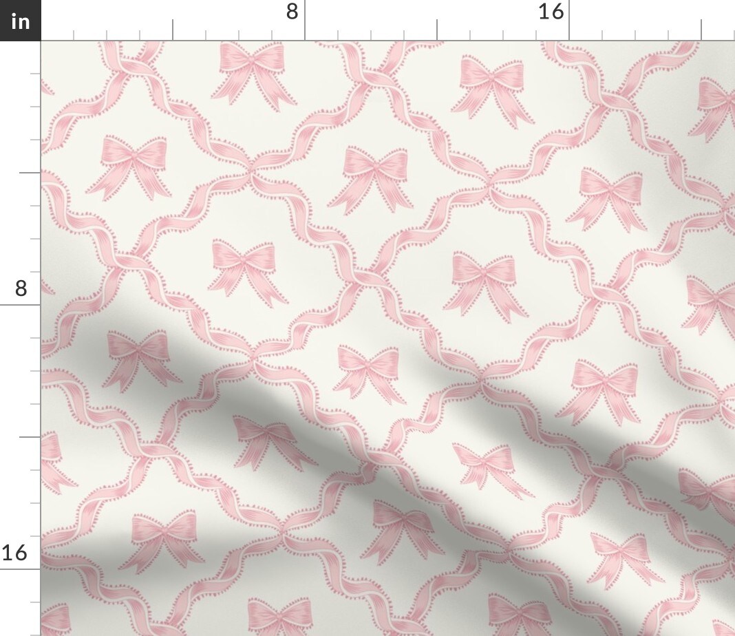 Pink Bow Ribbon Trellis Pastel Baby Grandmillennial Chinoiserie Custom Printed Fabric by Spoonflower Various Fabrics by the Yard or Fat Quarter
