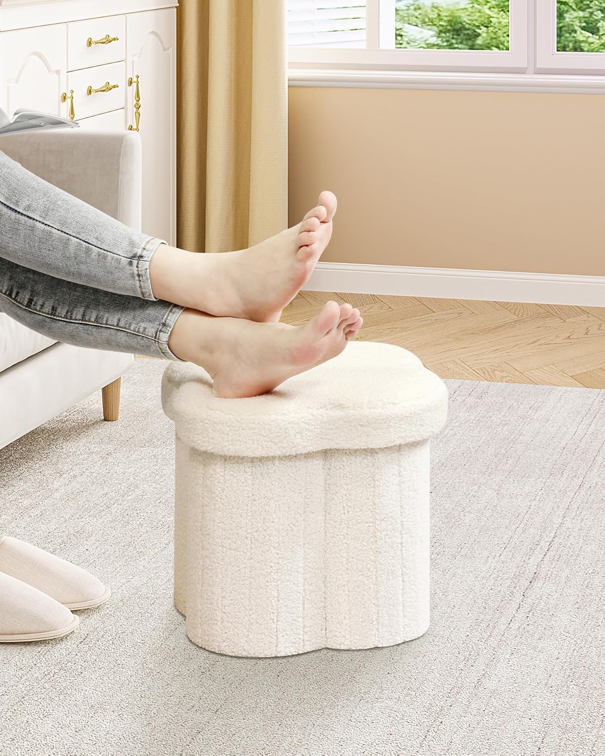 Storage Ottoman Cube (Cream White)