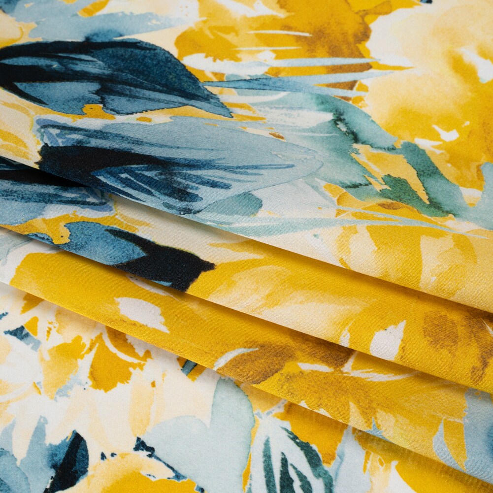1 Yard Silk Charmeuse Print Yellow & Dark Teal 53" Wide Luxury Fabric for Dresses, Skirts & Blouses