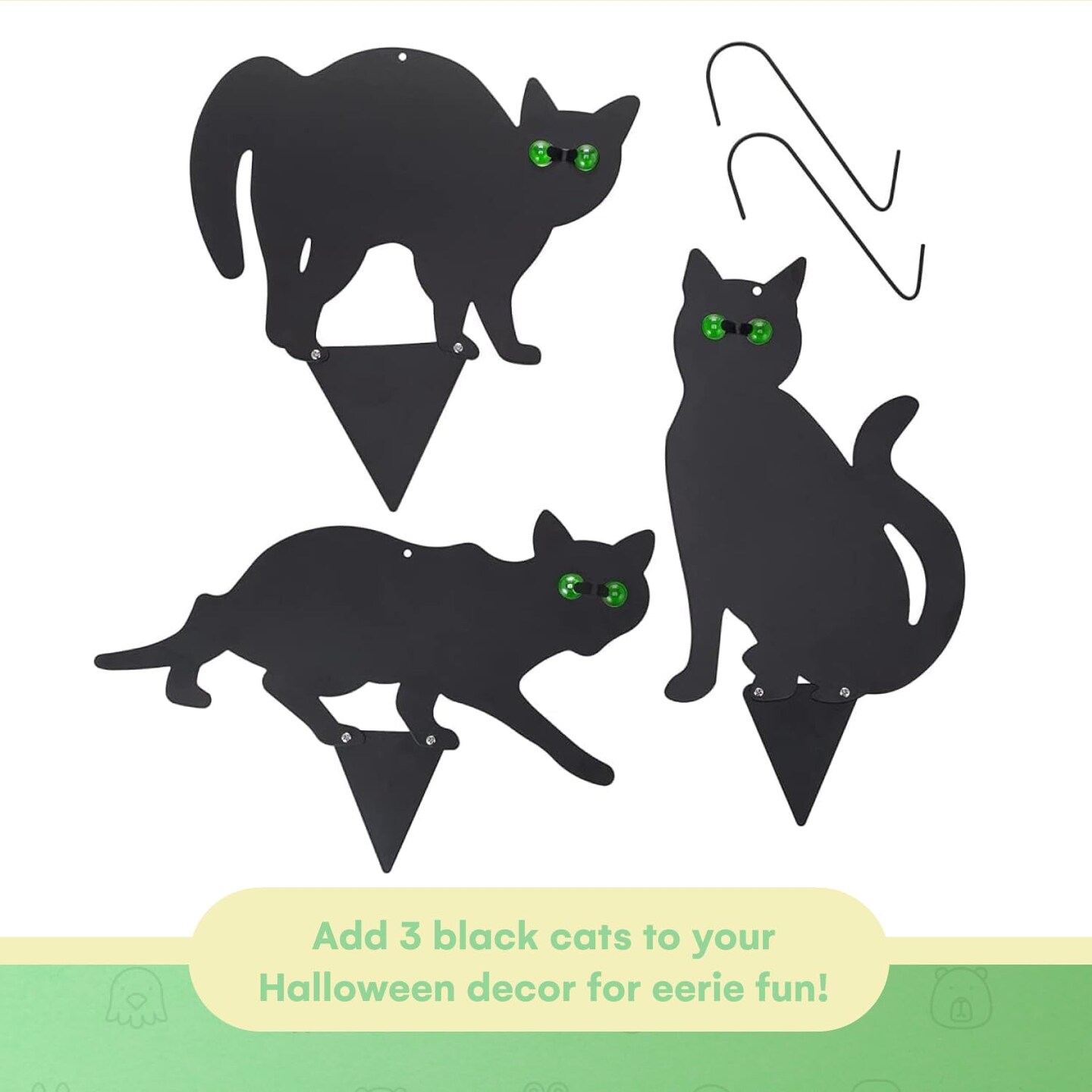 (Set of 3) -Halloween Decoration Outdoor - Black Cat Statues, Scare Cats Yard Sign