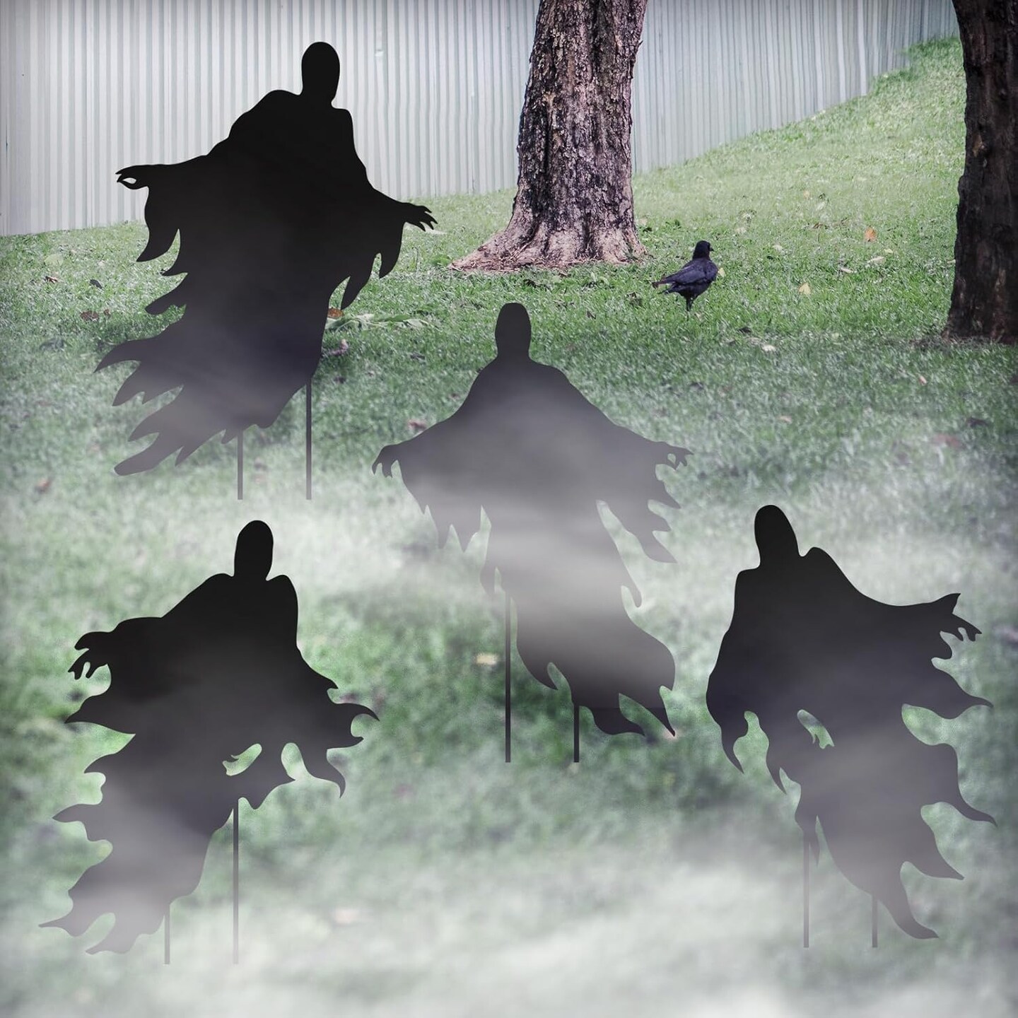 4Pack Halloween Ghost Yard Signs with Stakes Scary Silhouette Outside